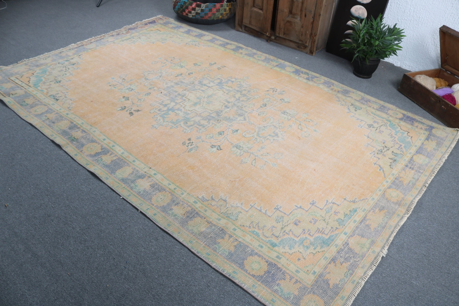 6.2x9.6 ft Large Rug, Salon Rugs, Yellow Geometric Rug, Flatweave Rug, Oushak Rug, Large Boho Rugs, Vintage Rugs, Exotic Rug, Turkish Rug