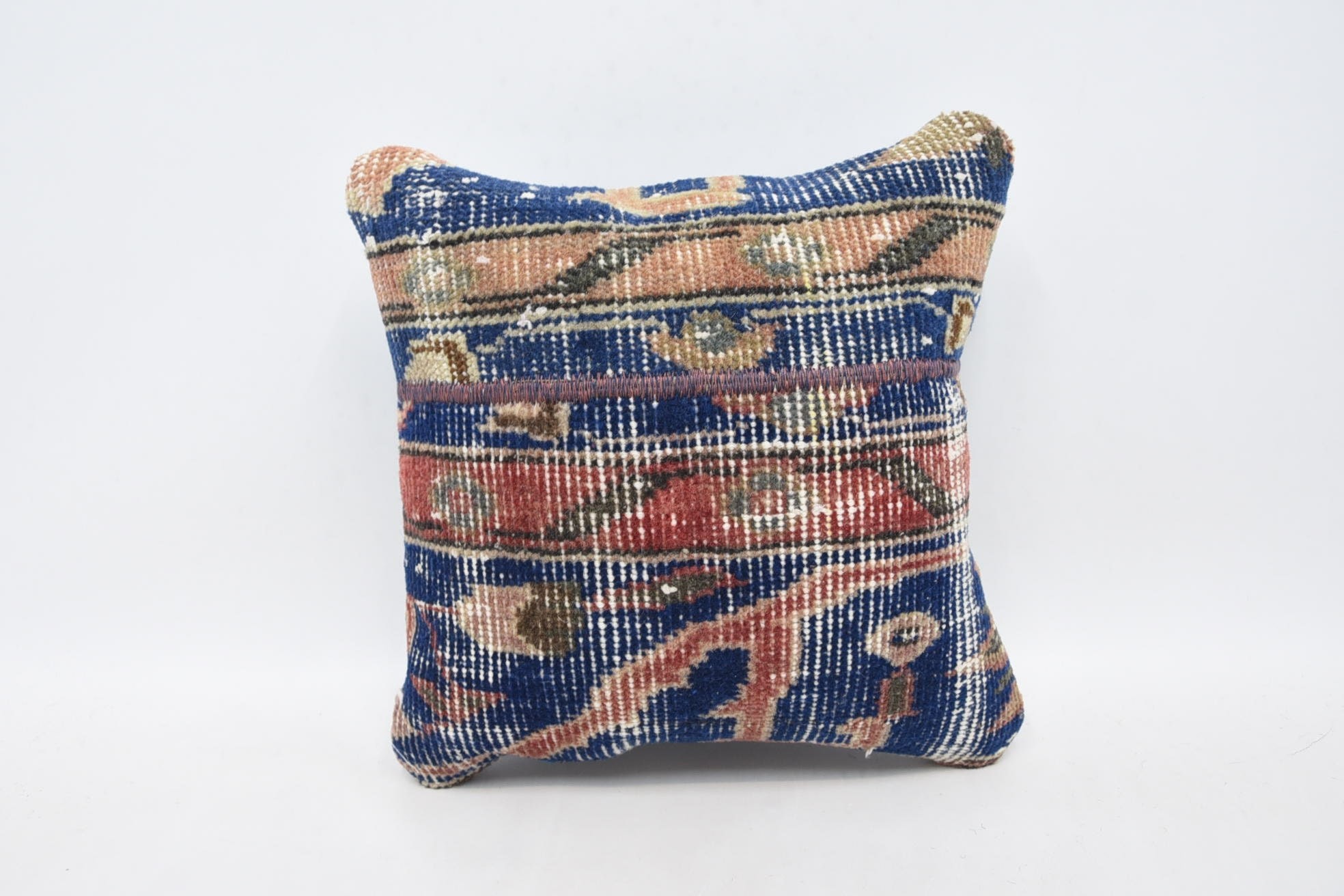 Authentic Pillow, 14"x14" Blue Pillow Sham, Turkish Kilim Pillow, Interior Designer Pillow, Ethnical Kilim Rug Pillow