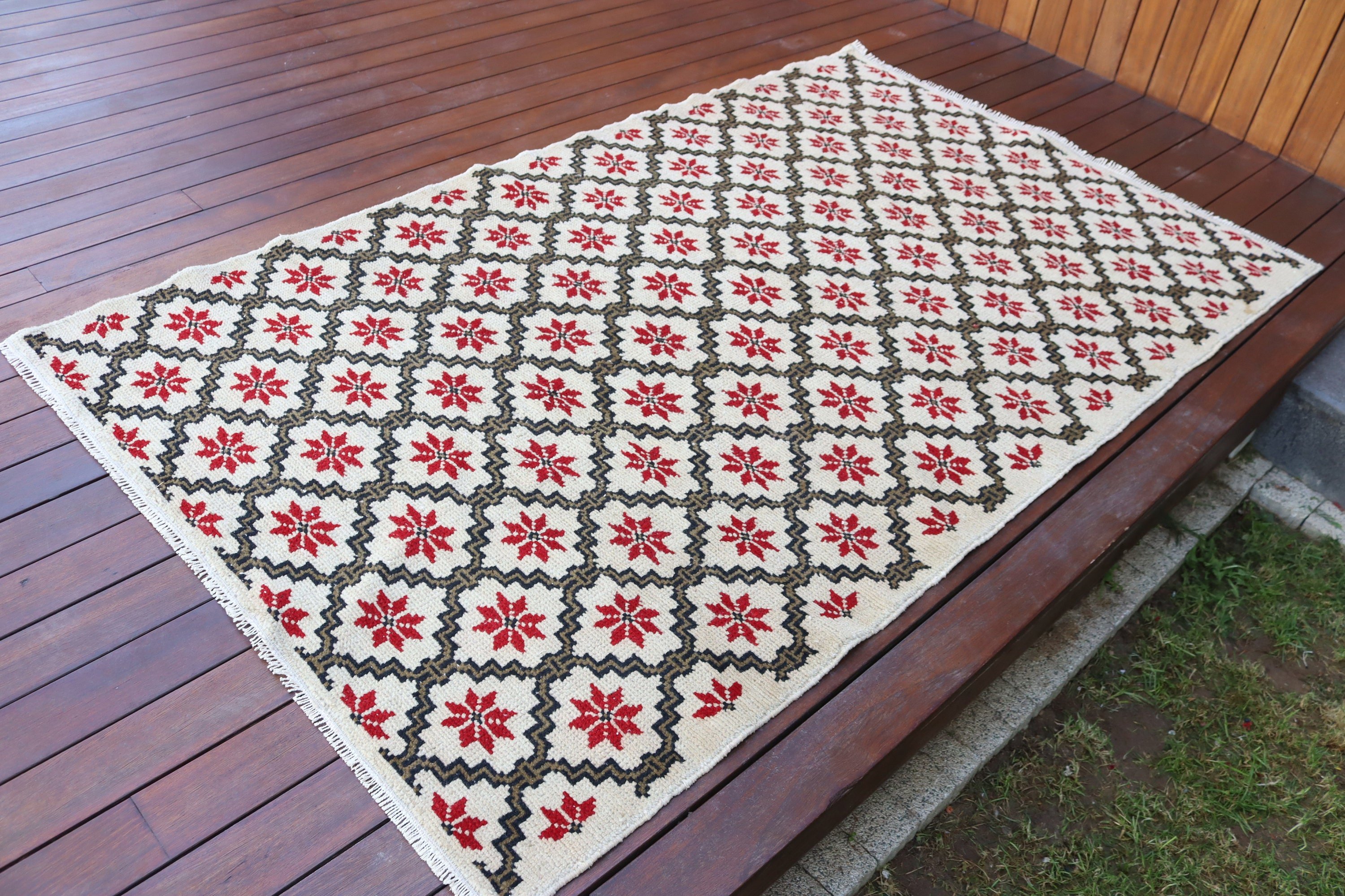 Oushak Halısı, Mutfak Halıları, Etnik Halı, Türk Halıları, Yatak Odası Halıları, 3,9x6,6 ft Alan Halısı, Açıklama Halıları, Vintage Halı, Bej Oushak Halısı