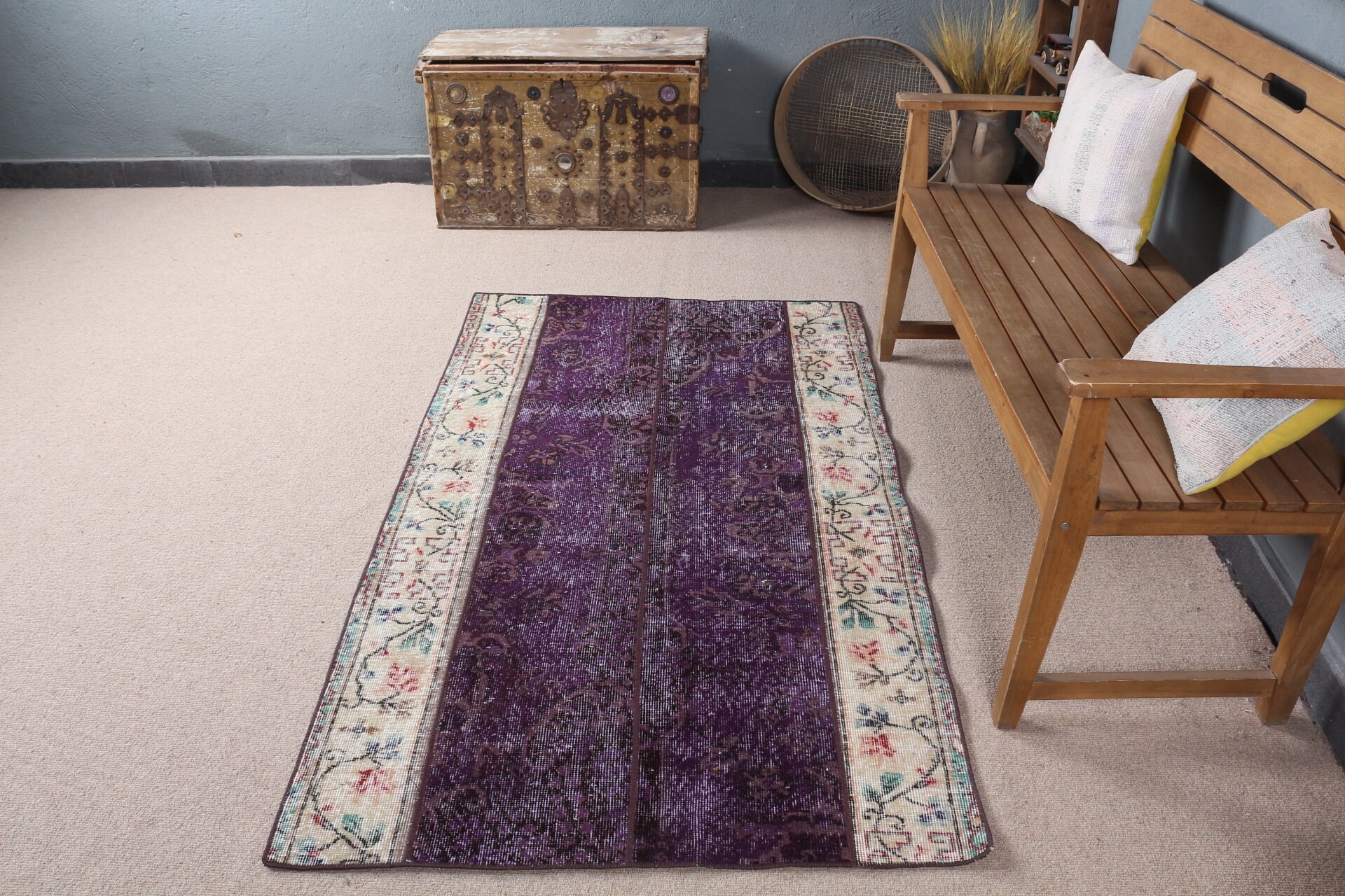 3.4x5.8 ft Accent Rug, Kitchen Rugs, Rugs for Kitchen, Purple Bedroom Rug, Antique Rug, Abstract Rug, Turkish Rug, Vintage Rug, Entry Rug