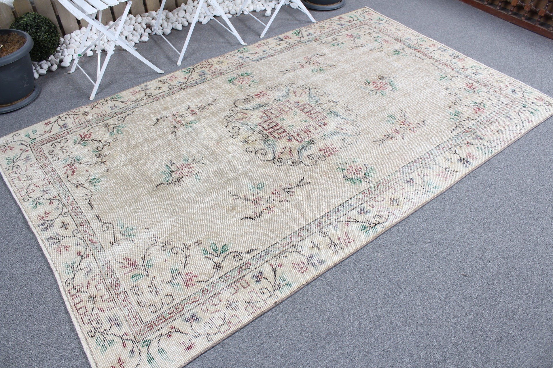 Cool Rug, Beige Antique Rug, Vintage Rugs, Turkish Rug, Eclectic Rugs, Wool Rugs, Living Room Rug, Dining Room Rugs, 5x8.1 ft Large Rug