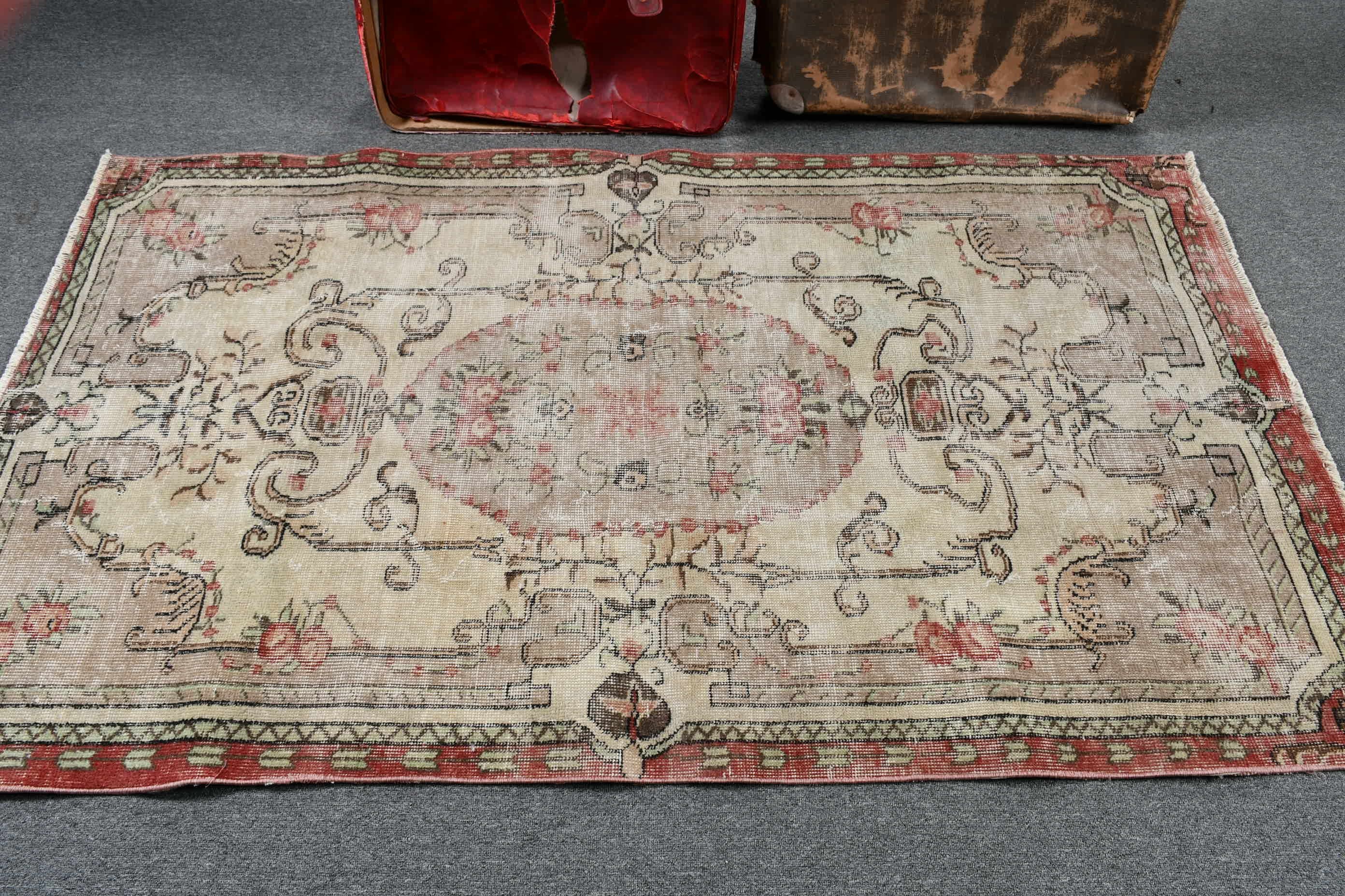 Eski Halı, 3,7x6,5 ft Alan Halısı, Vintage Halı, Soğuk Halı, Sessiz Halılar, Oushak Halısı, Bej Fas Halıları, İç Mekan Halısı, Türk Halısı, Mutfak Halıları