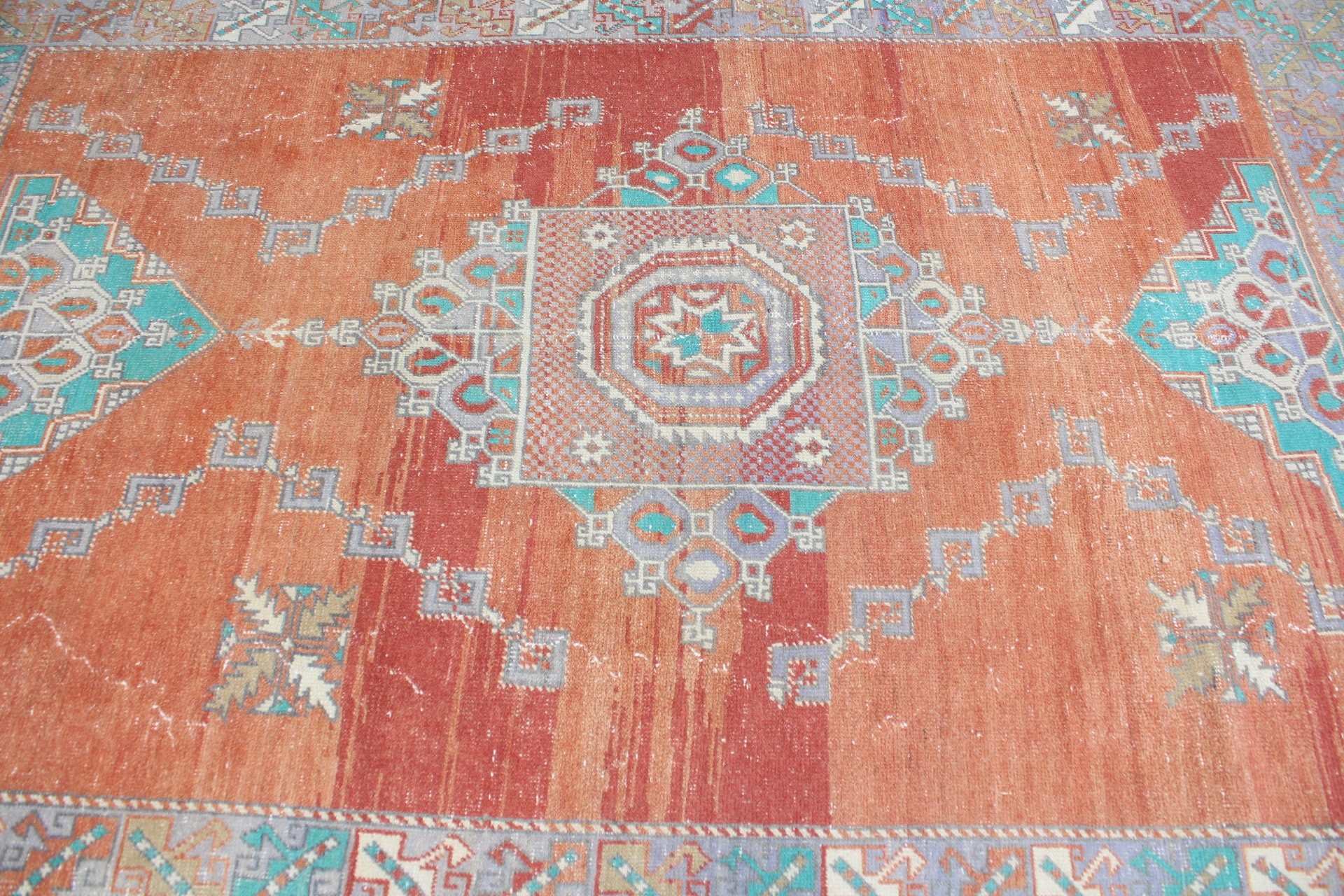 5.7x8.5 ft Large Rug, Vintage Rug, Old Rug, Turkish Rugs, Oriental Rug, Orange Floor Rug, Dining Room Rugs, Living Room Rugs, Anatolian Rug