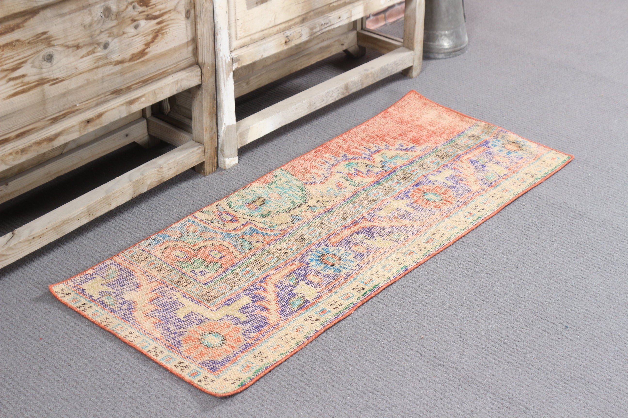 Boho Rugs, Kitchen Rug, Oushak Rug, Vintage Rugs, Antique Rugs, Beige  1.7x4.1 ft Small Rugs, Car Mat Rugs, Turkish Rug