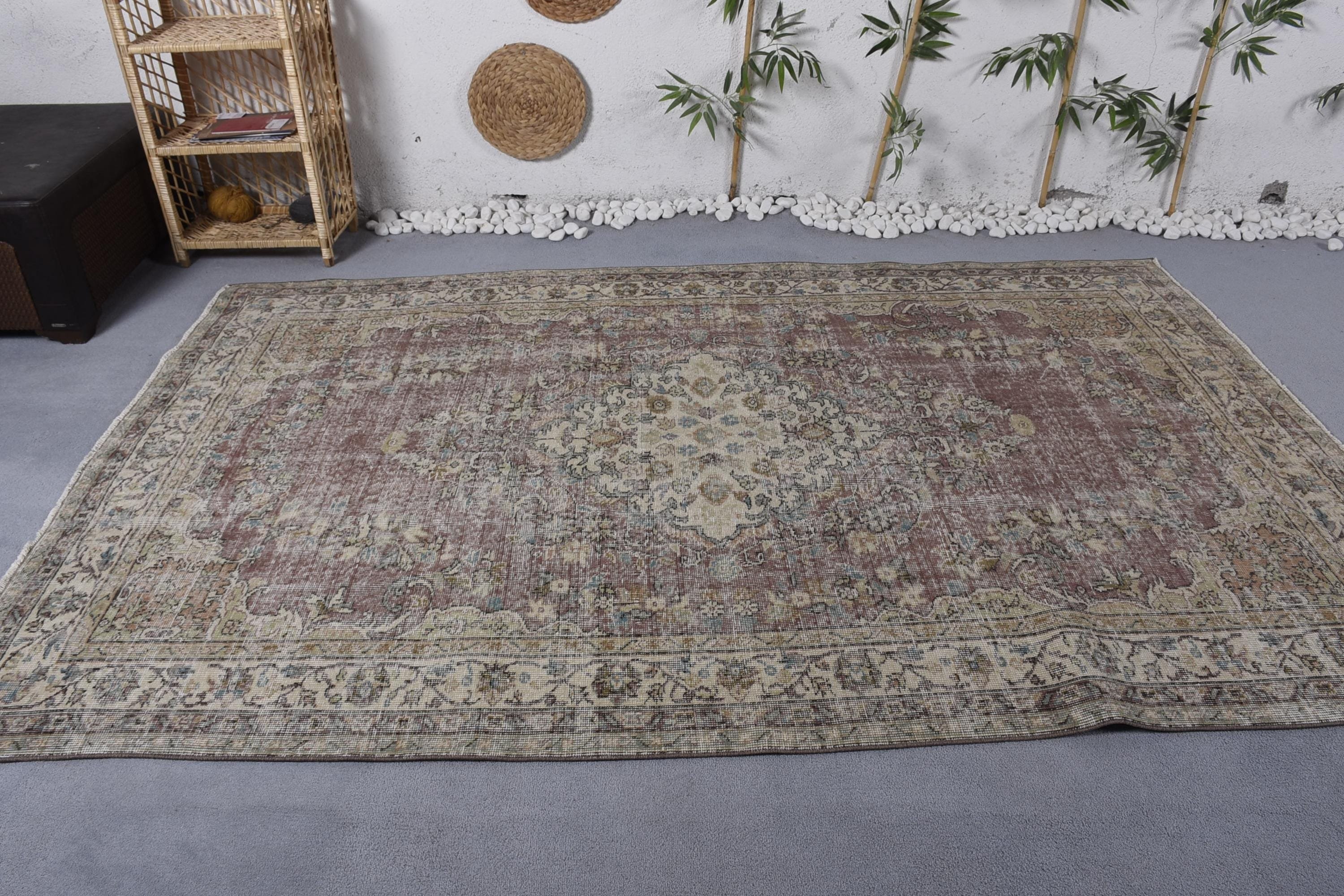 Yemek Odası Halıları, Türk Halıları, Oryantal Halılar, Vintage Halılar, 5,8x9,1 ft Büyük Halı, Nötr Halı, Etnik Halı, Büyük Oushak Halı, Kırmızı Boho Halılar