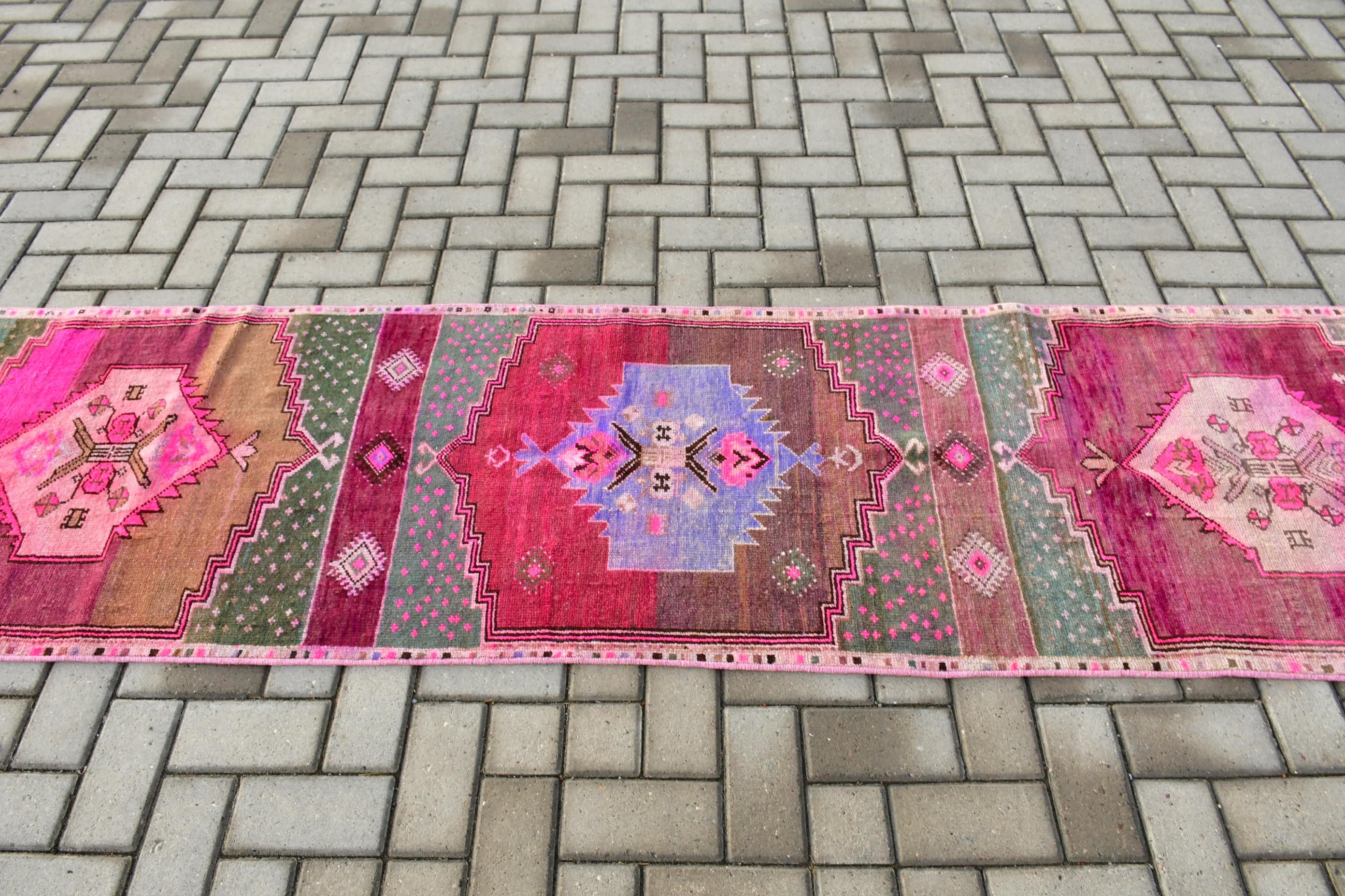 Corridor Rug, Pink Anatolian Rug, Kitchen Rug, Rugs for Runner, Turkish Rug, Floor Rug, Wool Rugs, Vintage Rug, 2.3x9.6 ft Runner Rugs