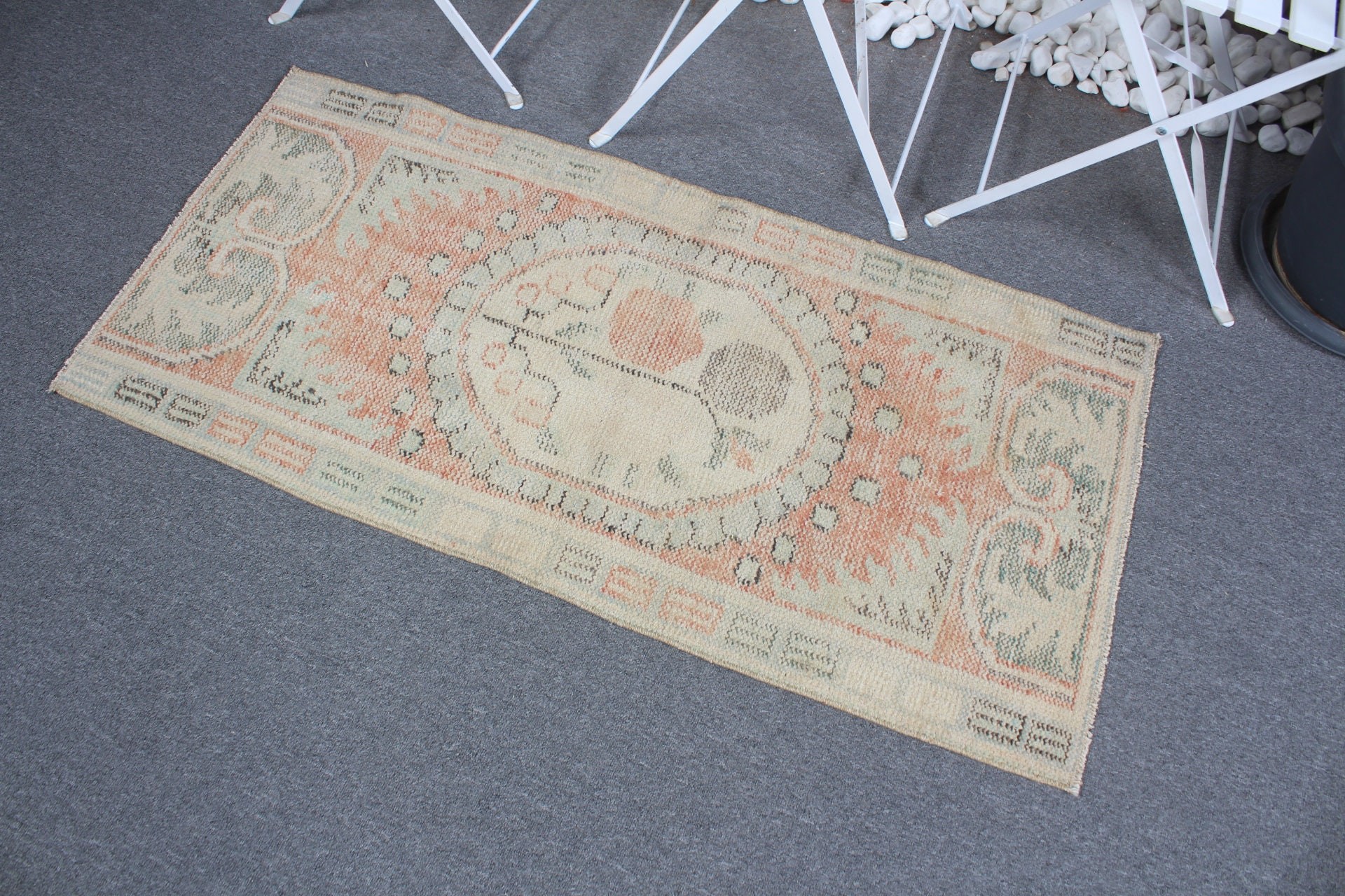 Turkish Rugs, Moroccan Rug, Wall Hanging Rug, Vintage Rug, Rugs for Bath, 2x4.2 ft Small Rug, Oriental Rug, Entry Rugs, Orange Bedroom Rug