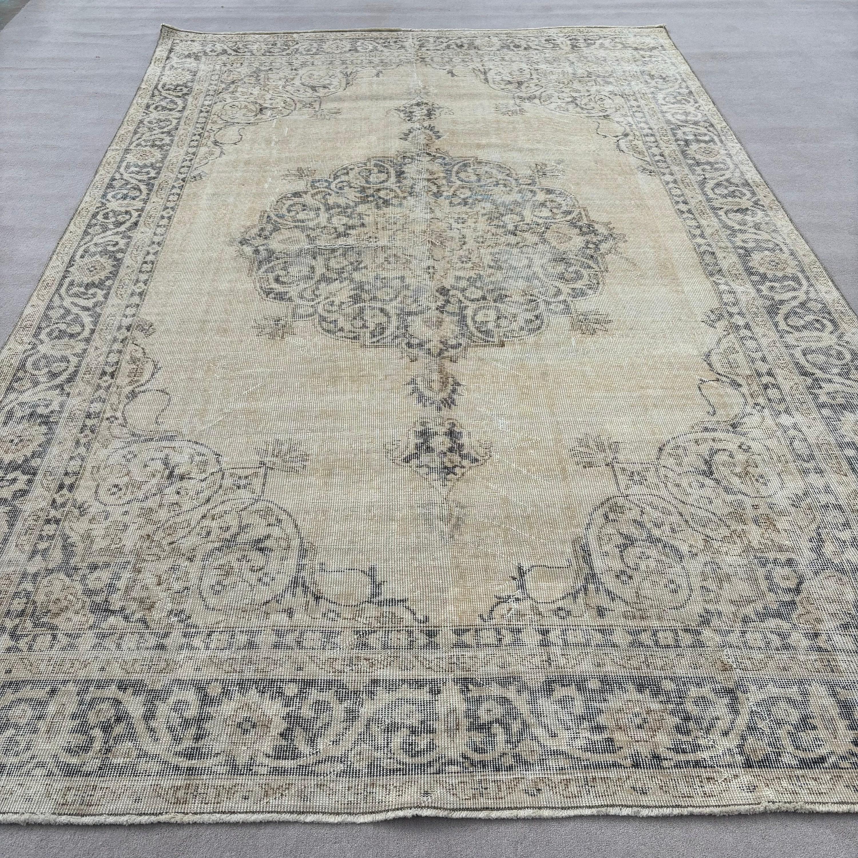 6.3x9.7 ft Büyük Halılar, Salon Halısı, El Yapımı Halı, Bej Yatak Odası Halıları, Anadolu Halısı, Büyük Boho Halısı, Geometrik Halılar, Türk Halısı, Vintage Halı