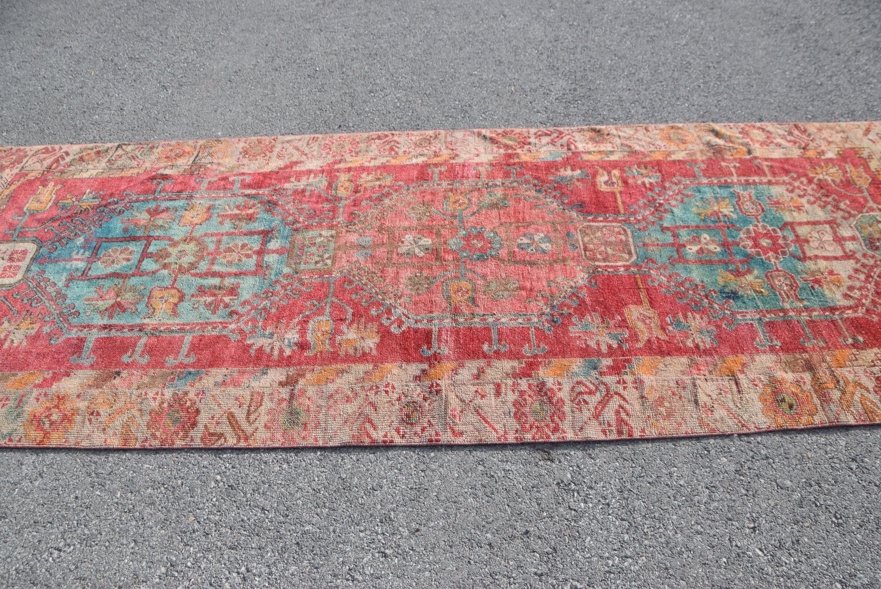 Moroccan Rugs, Red  4x10.9 ft Runner Rug, Vintage Rugs, Kitchen Rugs, Turkish Rugs, Anatolian Rug, Pale Rugs, Hallway Rug