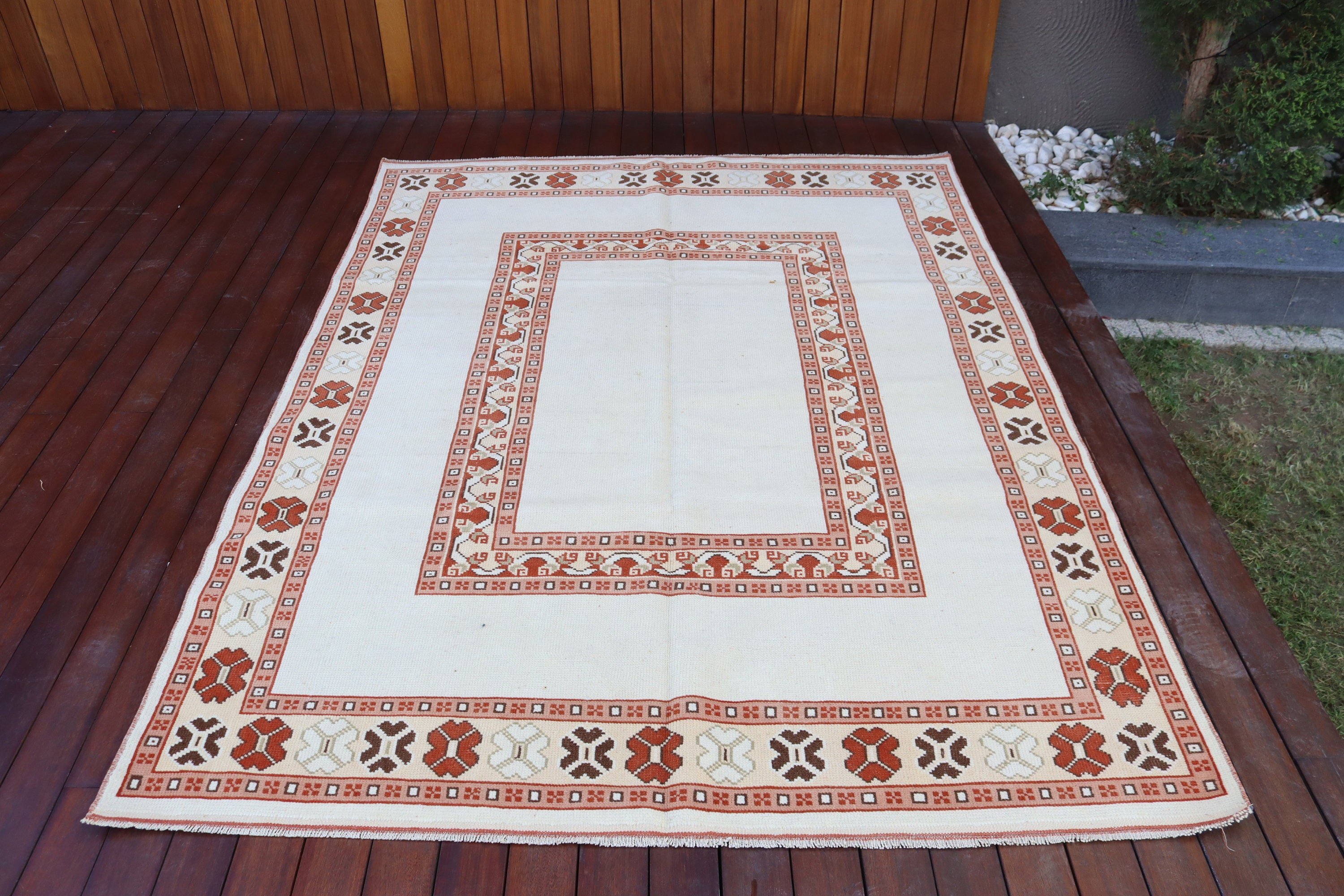 Vintage Rug, 5.3x7.1 ft Area Rugs, Turkish Rugs, Flatweave Rug, Kitchen Rugs, Oushak Area Rug, Beige Bedroom Rug, Vintage Area Rug