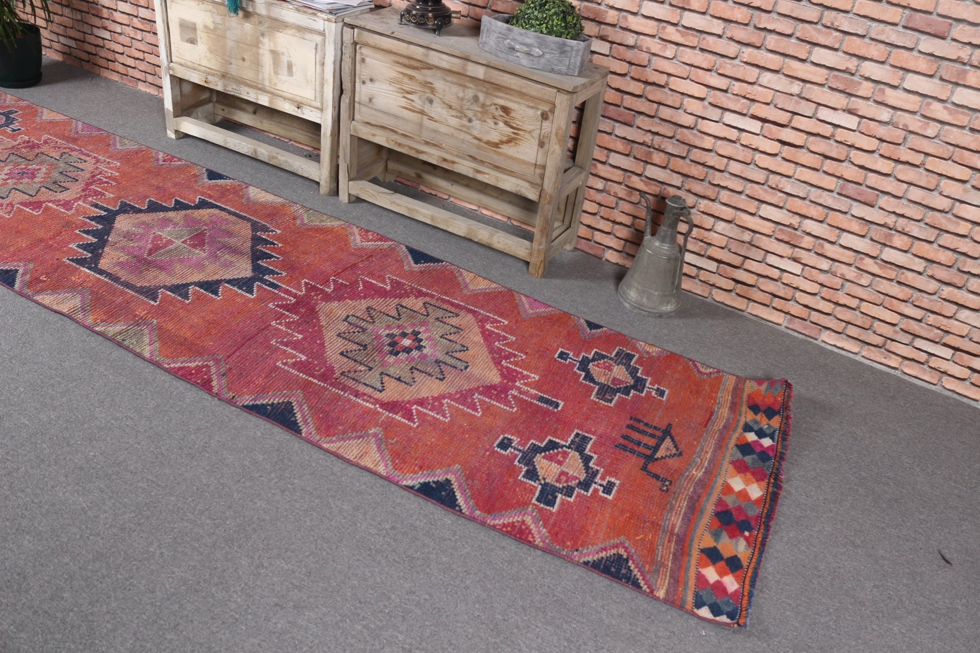 Cute Rug, Vintage Rug, Rugs for Kitchen, Stair Rugs, Oriental Rug, 2.9x11.4 ft Runner Rug, Retro Rug, Turkish Rug, Pink Floor Rug, Cool Rug