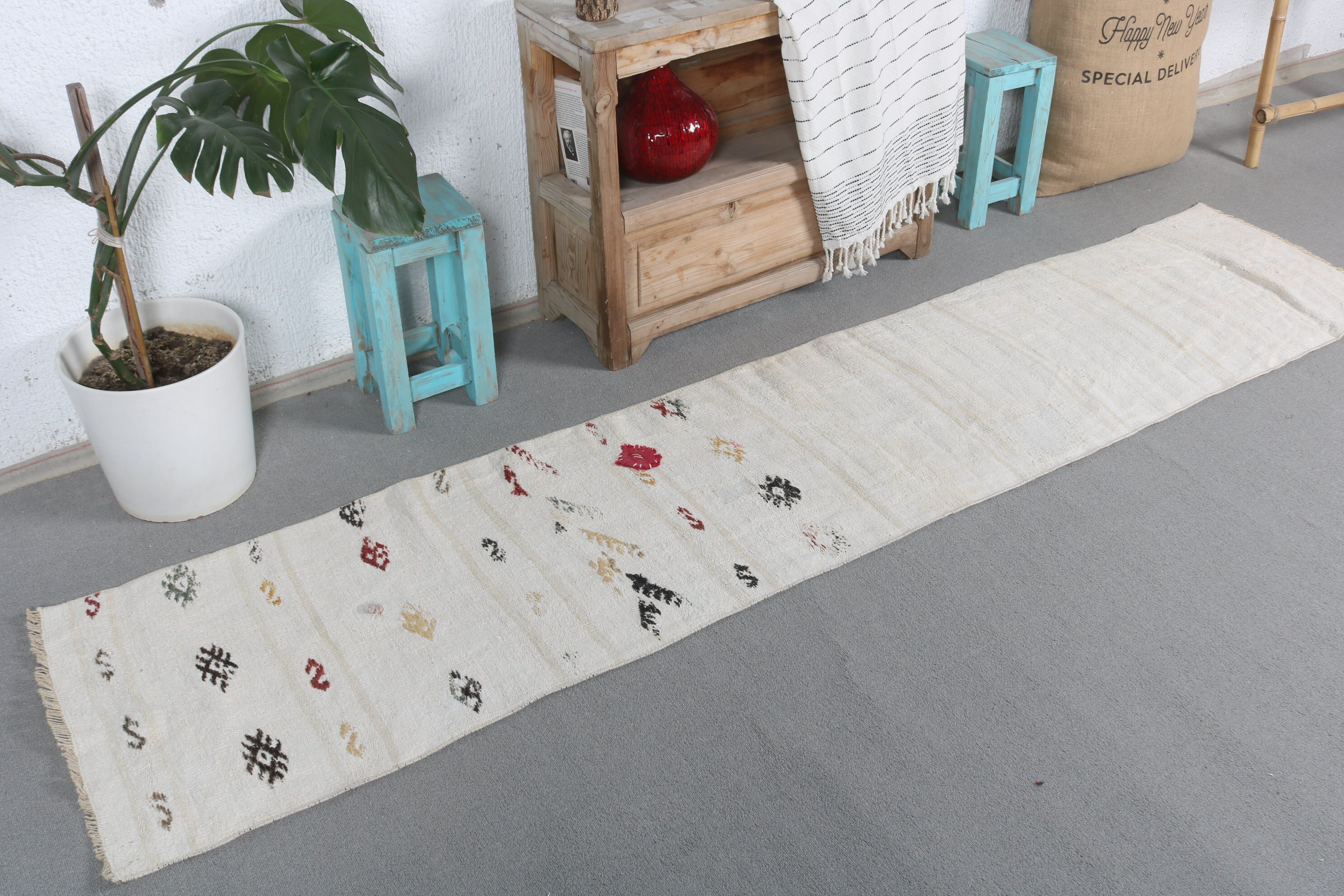 Kitchen Rugs, Bedroom Rug, 1.7x8.4 ft Runner Rug, Rugs for Hallway, Floor Rug, Office Rugs, White Home Decor Rug, Turkish Rug, Vintage Rugs