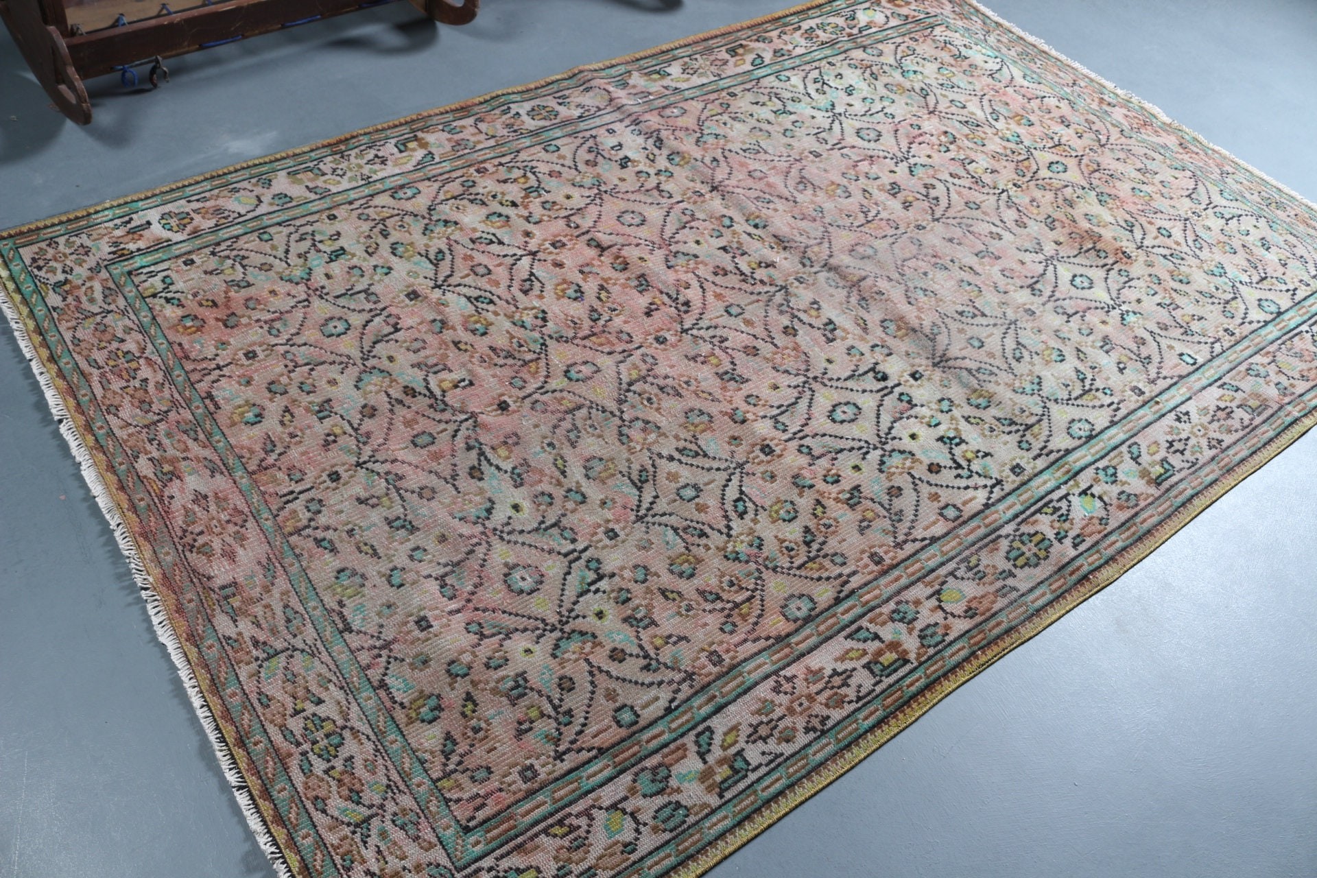 Yemek Odası Halısı, Vintage Dekor Halısı, Türk Halısı, Pembe Oryantal Halısı, Havalı Halısı, 6.1x8.8 ft Büyük Halısı, Vintage Halısı, Yatak Odası Halısı