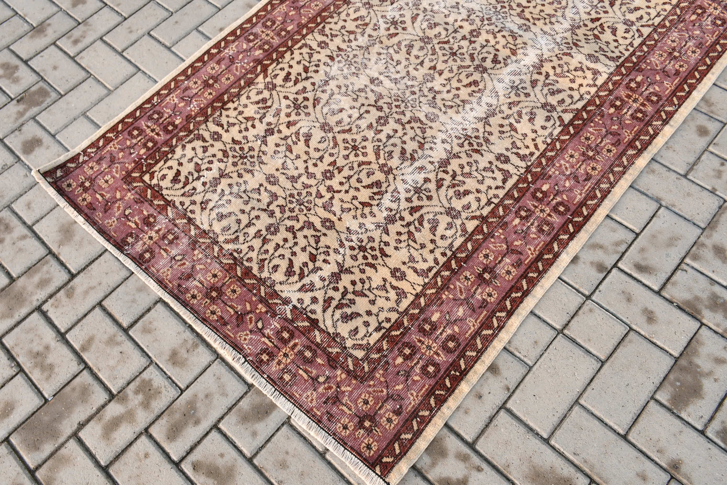 Vintage Halılar, Mutfak Halısı, 3.8x6.4 ft Alan Halısı, Estetik Halı, Yatak Odası Halıları, Yer Halısı, Fas Halıları, Türk Halısı, Bej Ev Dekorasyonu Halısı