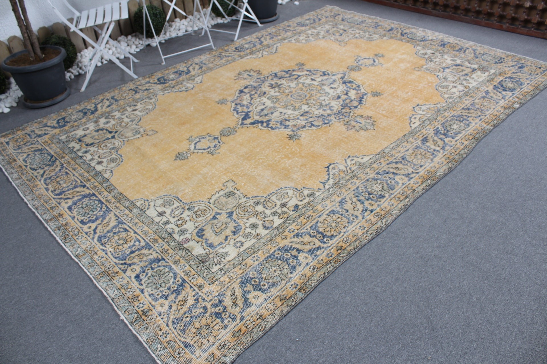 Antique Rug, Vintage Rugs, Yellow Oriental Rug, Wool Rugs, 7.1x10.6 ft Oversize Rugs, Living Room Rugs, Turkish Rug, Dining Room Rugs