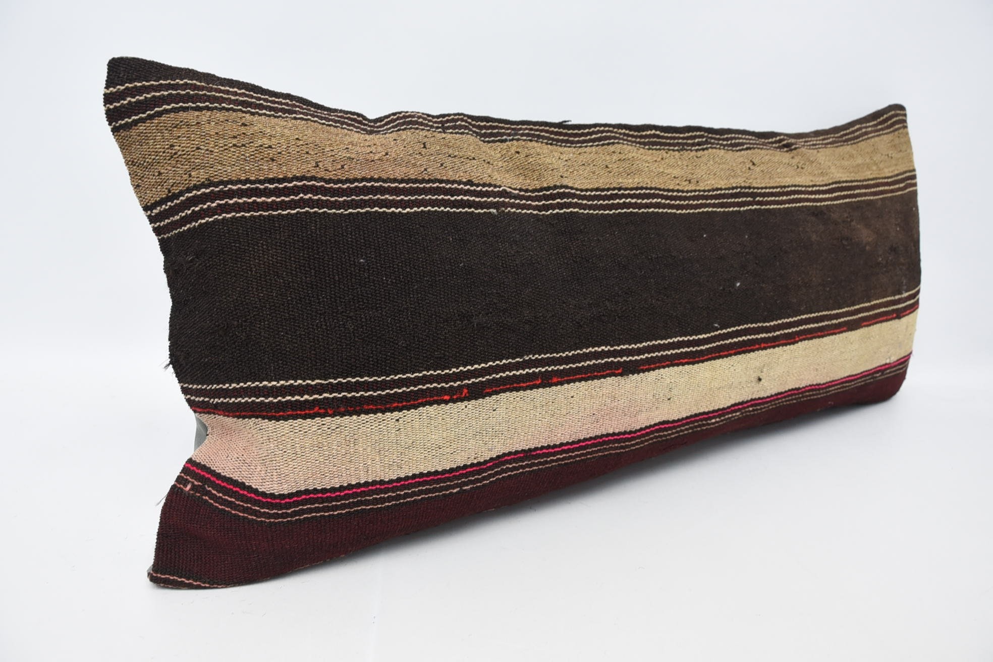 Kilim Pillow, Vintage Pillow, Vintage Kilim Pillow, Ethnic Pillow Case, 16"x36" Brown Pillow Sham, Ottoman Pillow Sham