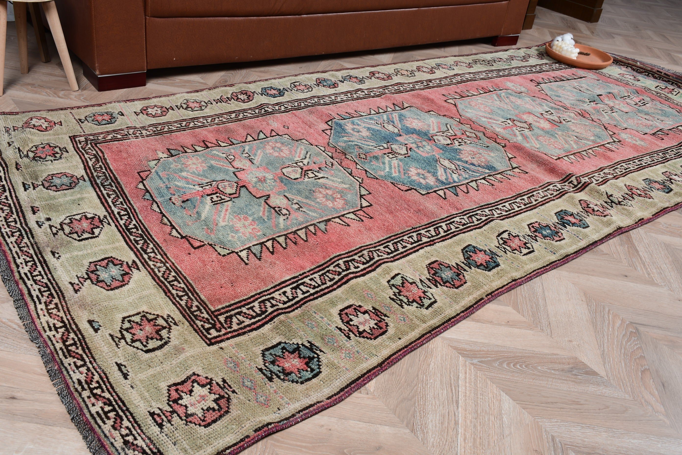 Vintage Rug, Oriental Rugs, Kitchen Rug, Turkish Rug, 4.1x9 ft Area Rug, Floor Rugs, Indoor Rug, Pink Floor Rug, Rugs for Living Room