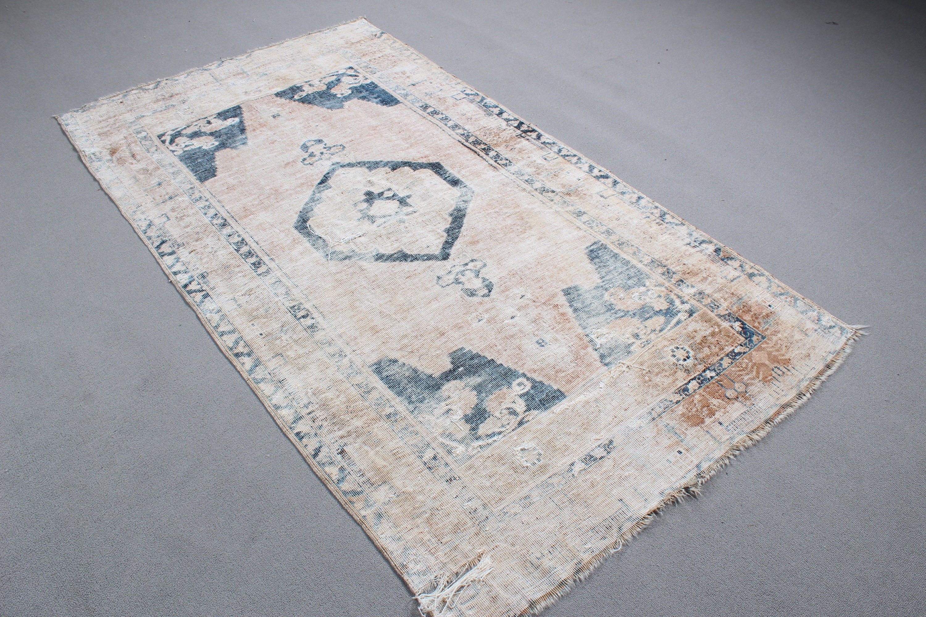 Boho Rug, Vintage Rug, Rugs for Indoor, Blue  3.7x6.8 ft Area Rugs, Turkish Rugs, Modern Rug, Flatweave Rug, Oushak Area Rugs