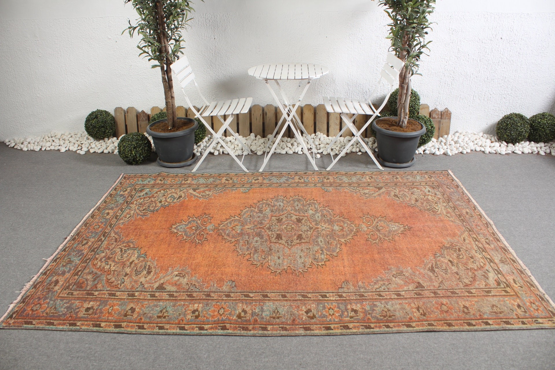 Orange Moroccan Rug, Rugs for Living Room, Dining Room Rugs, Oriental Rug, Turkish Rug, 5.5x8.2 ft Large Rug, Vintage Rug, Bedroom Rug