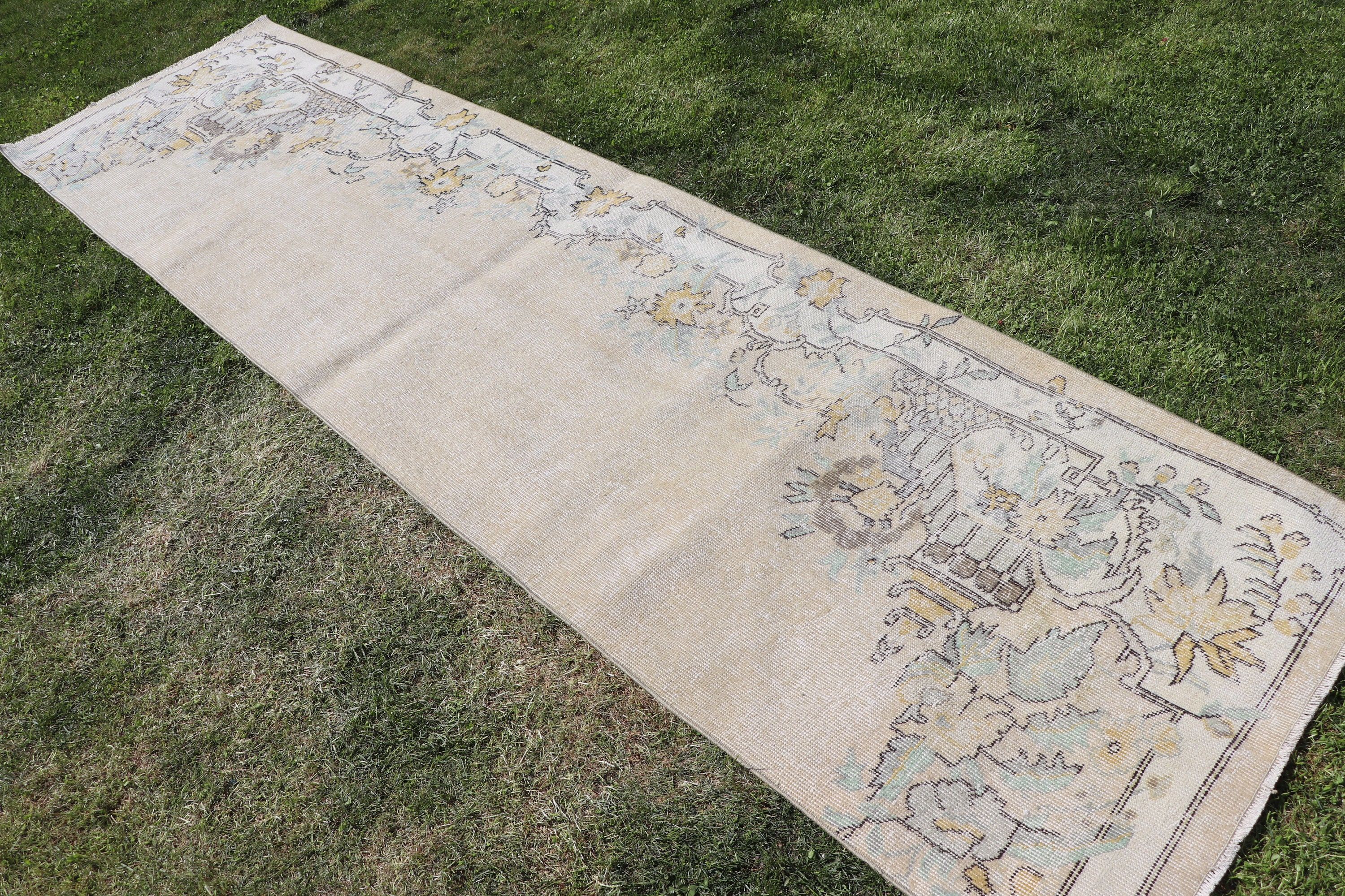 Türk Halıları, Lüks Halılar, Boho Halı, Bej Antika Halılar, 2.8x10.6 ft Runner Halıları, Merdiven Halıları, Vintage Halılar, Oushak Halı, Vintage Runner Halı