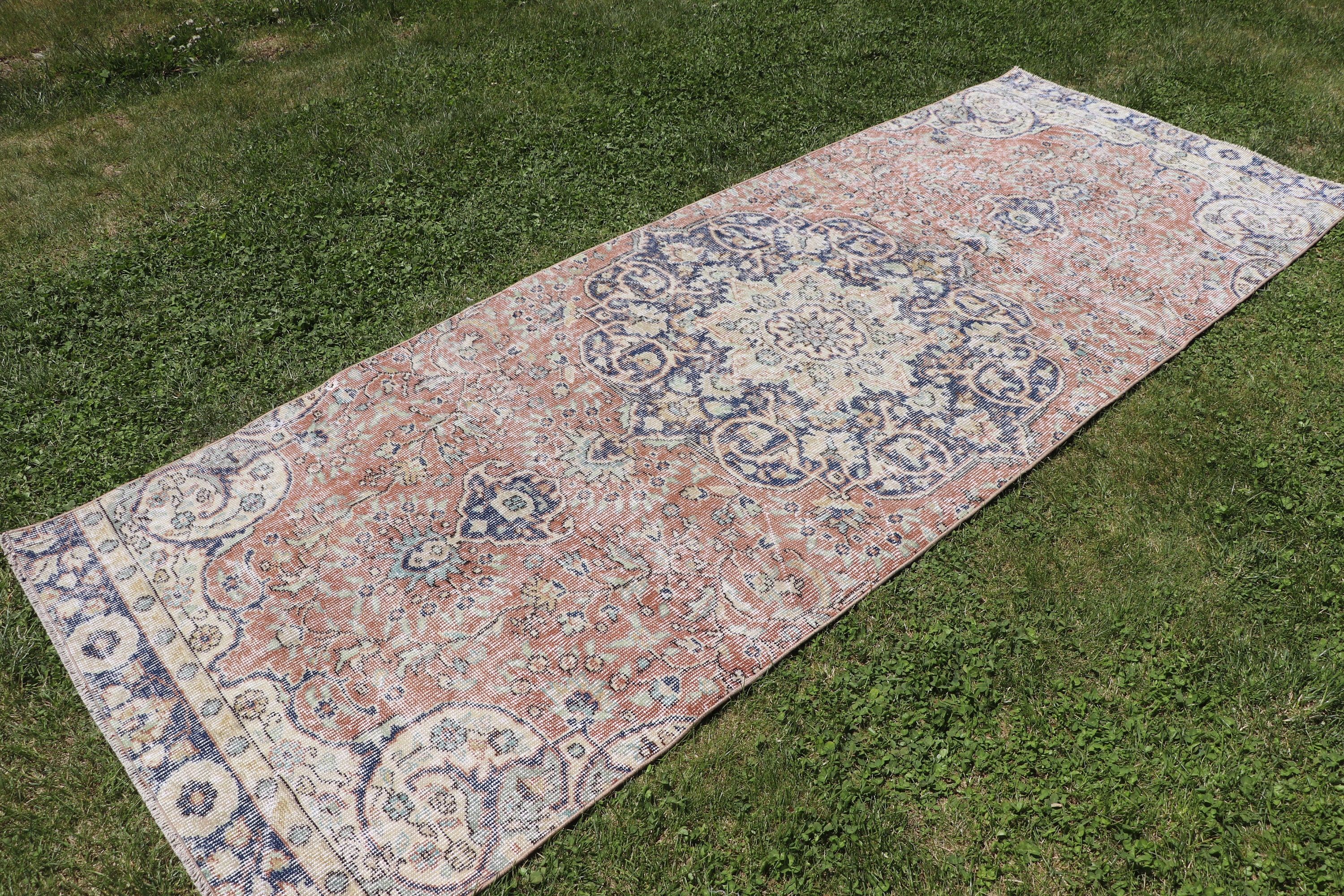 Turuncu Ev Dekor Halısı, 3.4x9.5 ft Runner Halıları, Vintage Halılar, Fas Halıları, Türk Halısı, Merdiven Halıları, Boho Halıları, Koridor Halıları