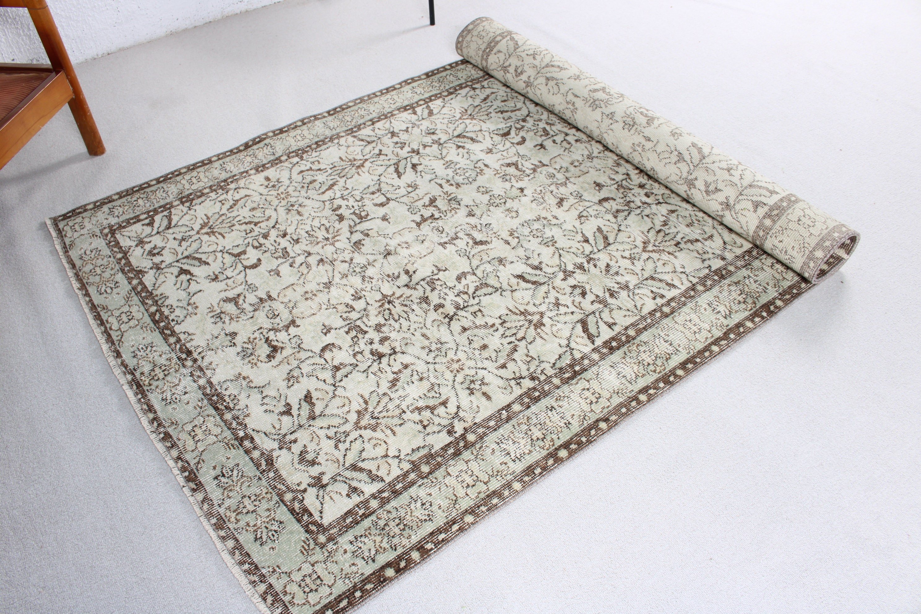 Bej İfade Halıları, Türk Halısı, Ev Halısı, Vintage Halılar, Modern Halı, Yatak Odası Halısı, Vintage Alan Halıları, 4.4x7.8 ft Alan Halısı, Yer Halısı