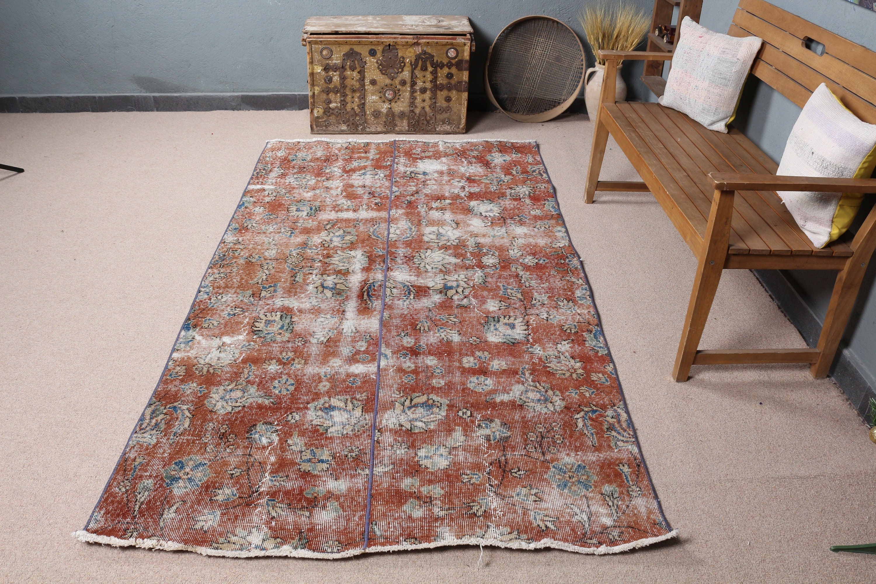 Art Rug, Brown Kitchen Rugs, Nursery Rugs, Anatolian Rugs, Vintage Rugs, Living Room Rug, 4.5x8.1 ft Area Rug, Home Decor Rug, Turkish Rugs