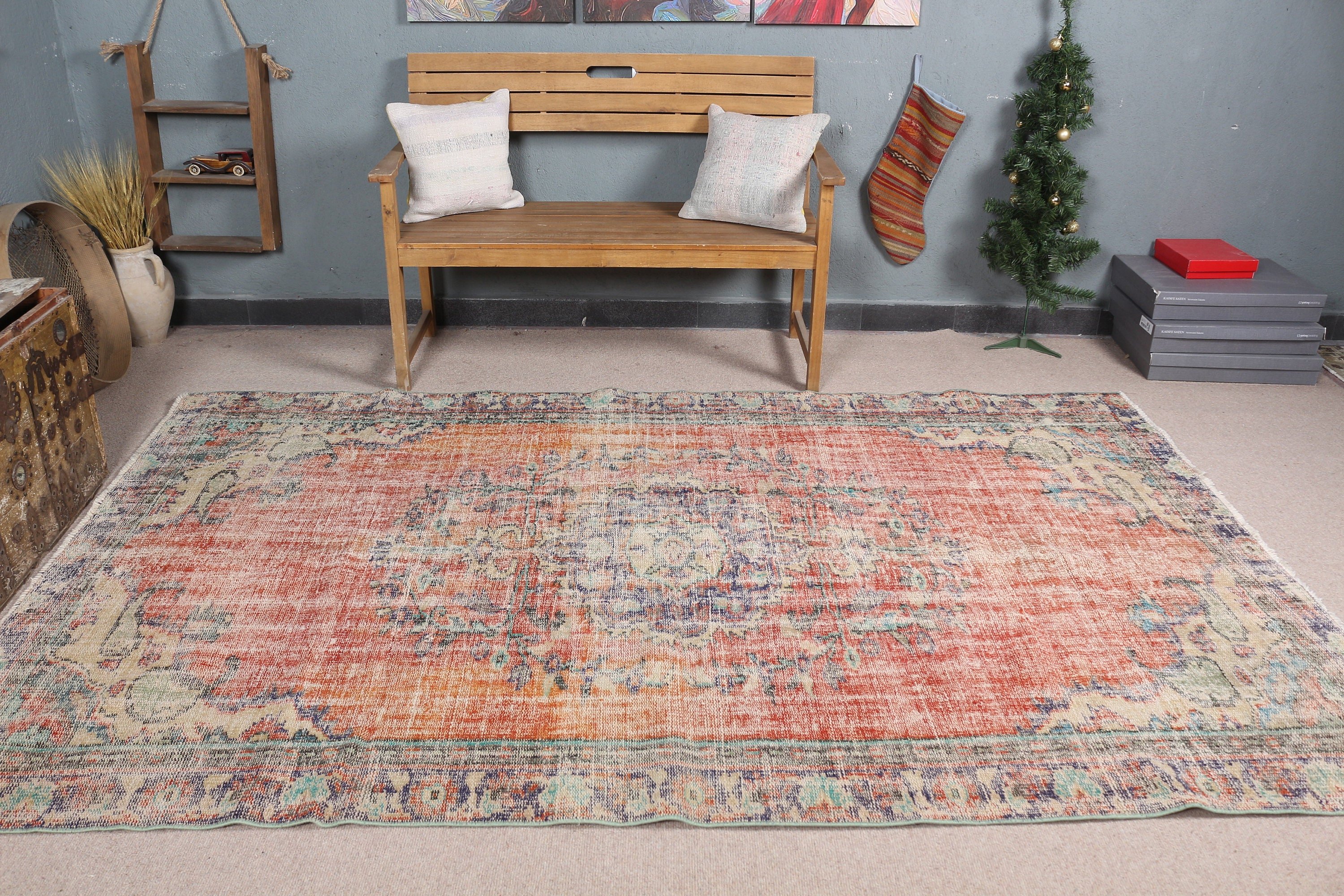 Salon Rug, 5.6x9.1 ft Large Rug, Vintage Rug, Living Room Rug, Moroccan Rug, Pastel Rugs, Turkish Rug, Red Anatolian Rug, Bedroom Rug