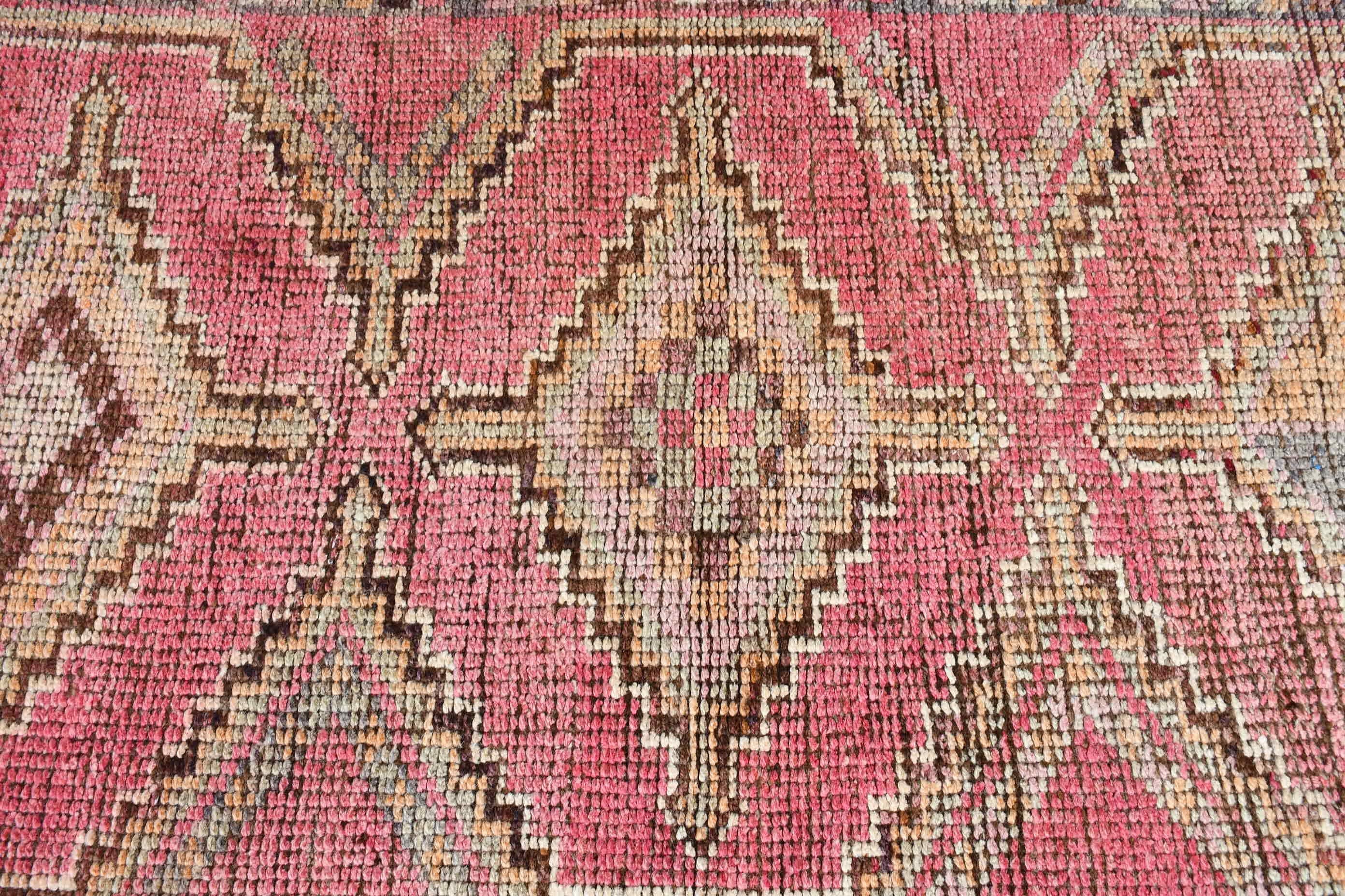 Turkish Rug, 3x10.7 ft Runner Rug, Wool Rugs, Vintage Rug, Pink Oushak Rug, Stair Rug, Rugs for Kitchen, Antique Rugs, Farmhouse Decor Rug