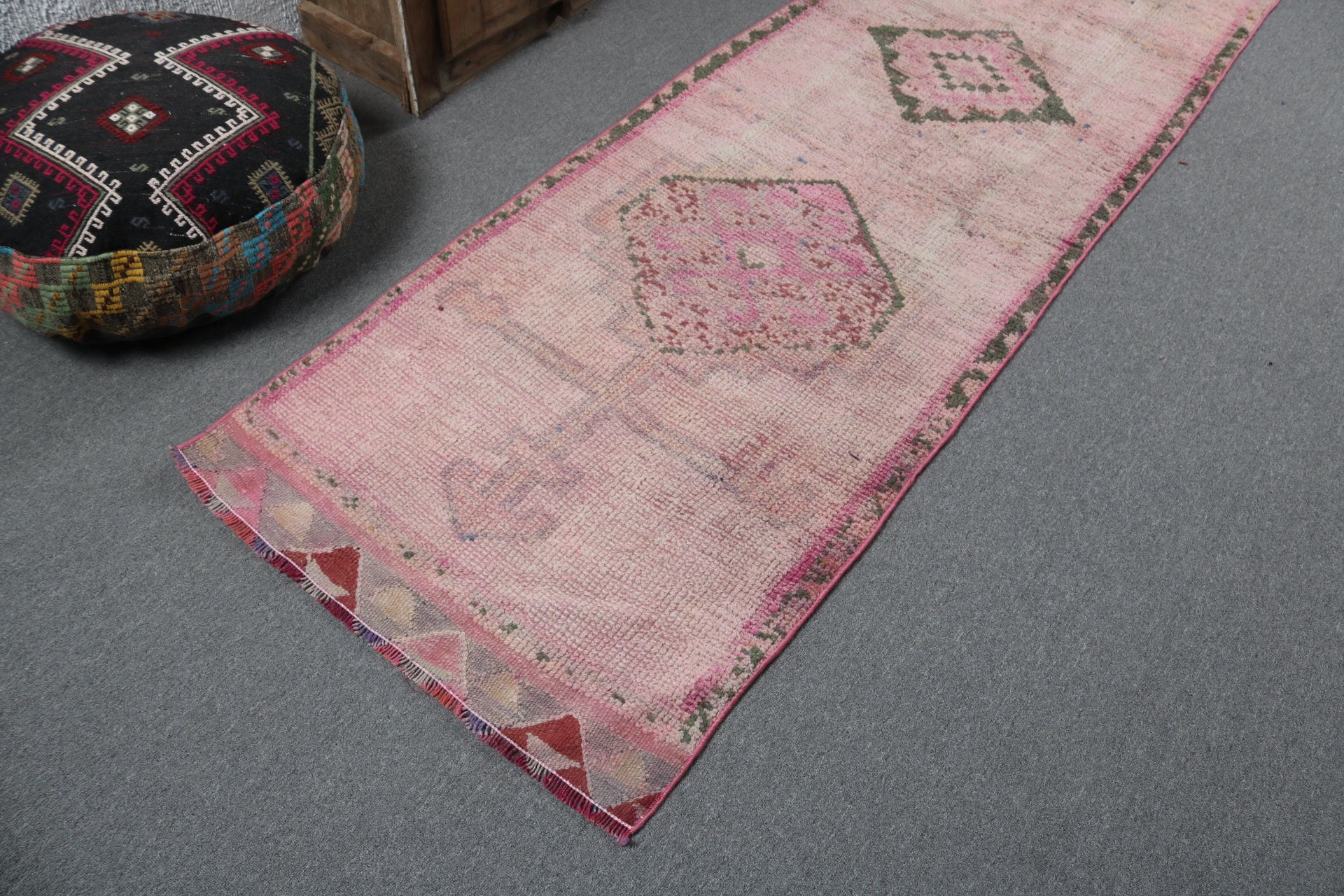 Vintage Rug, Pink Moroccan Rug, Modern Rug, Turkish Rugs, Stair Rug, Vintage Runner Rug, Turkey Rug, 2.8x10.9 ft Runner Rug