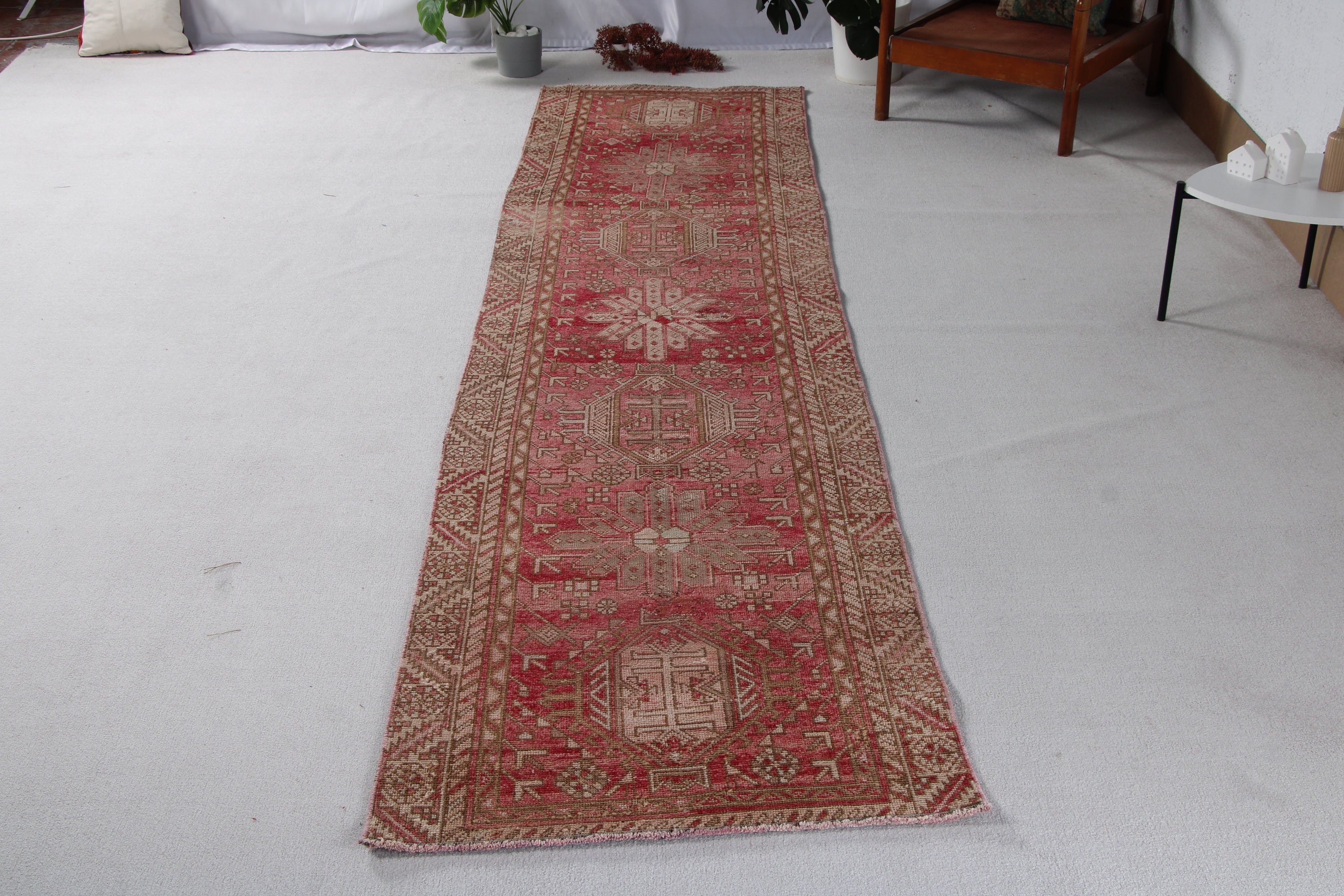 Yer Halısı, Vintage Halılar, Vintage Runner Halıları, 3.1x12.7 ft Runner Halısı, Kırmızı Ev Dekor Halıları, Boho Halıları, Mutfak Halıları, Türk Halısı