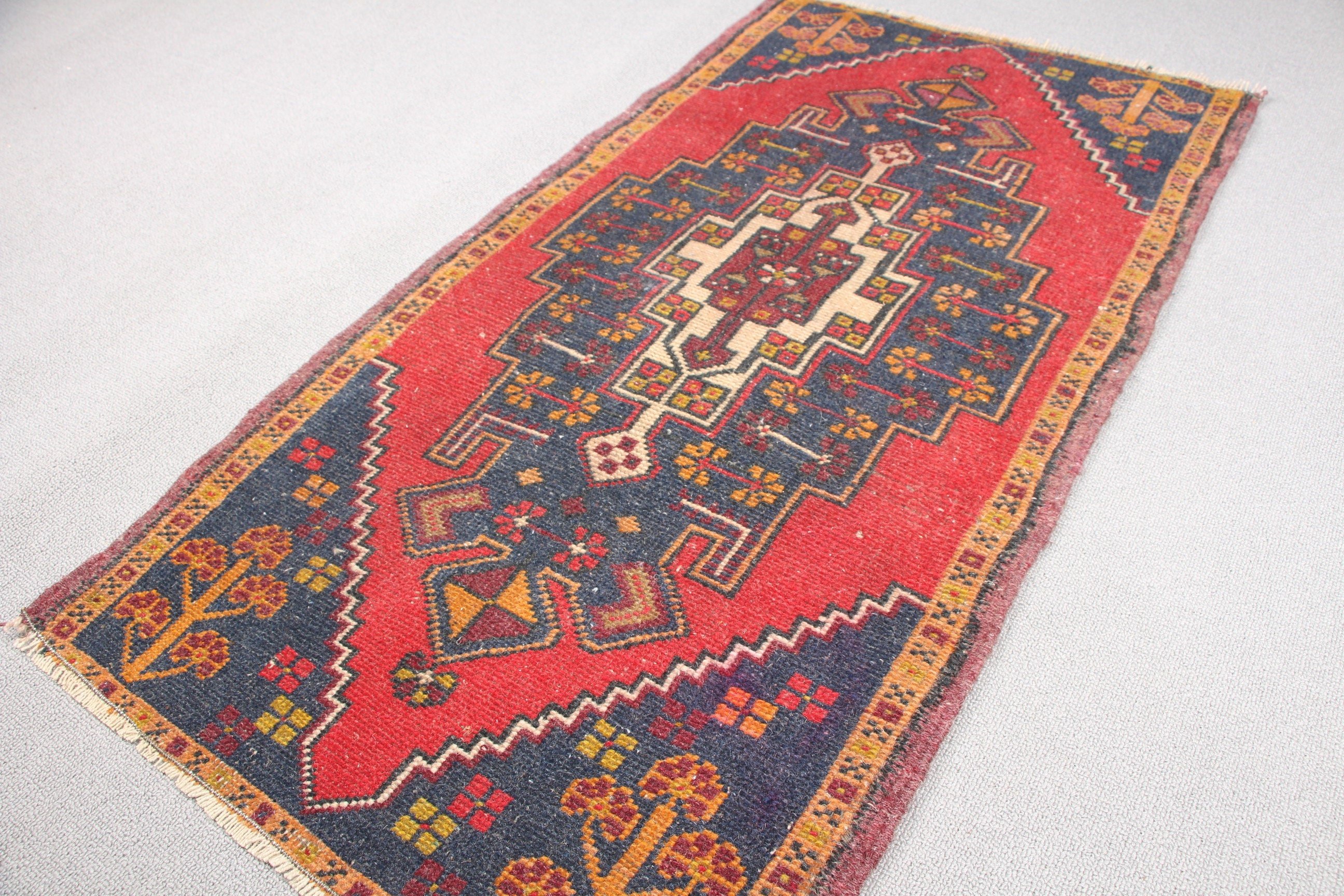 Anatolian Rugs, Red Floor Rug, 1.8x3.5 ft Small Rugs, Vintage Rug, Floor Rugs, Door Mat Rug, Rugs for Nursery, Turkish Rugs, Bedroom Rug