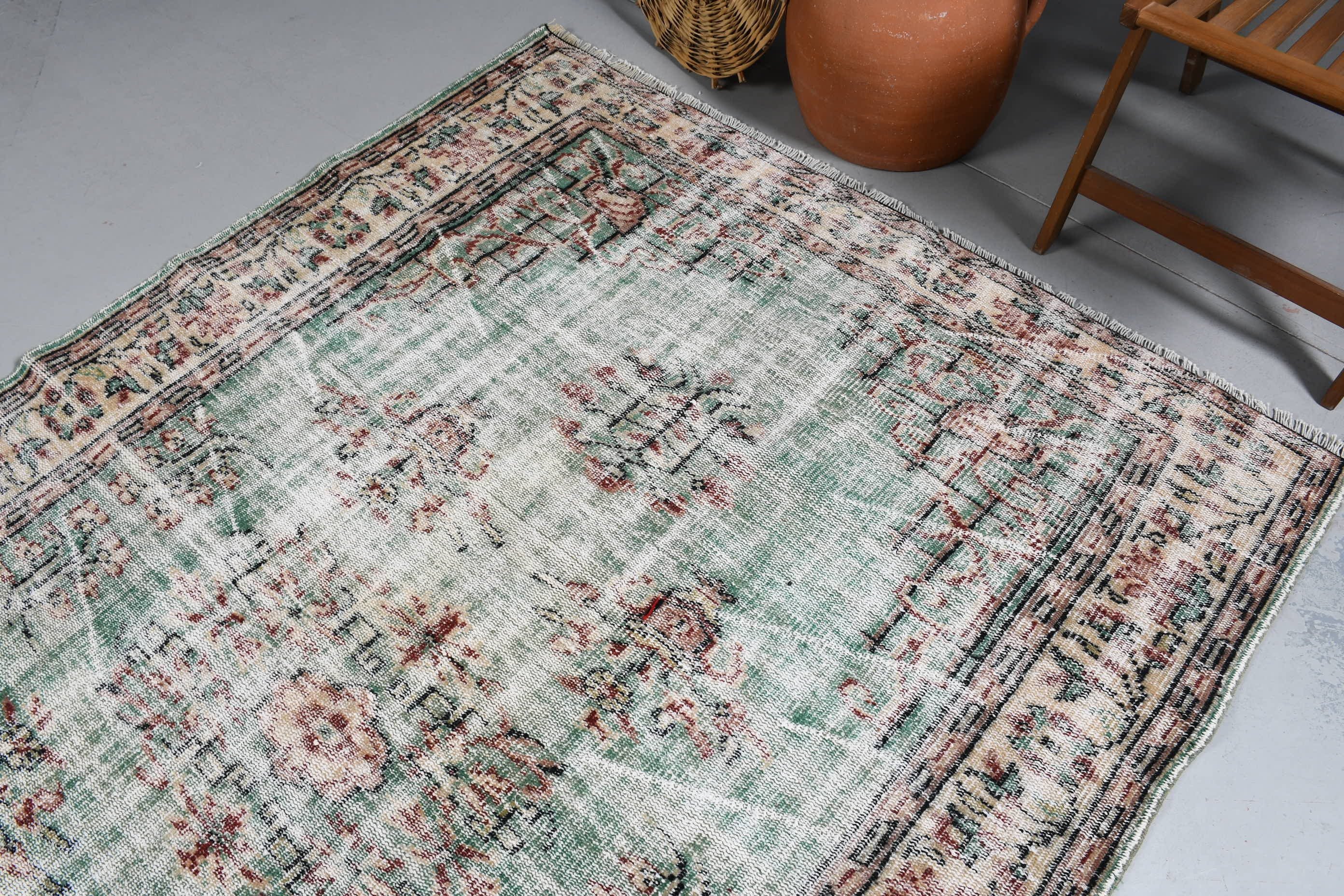 5.6x8.1 ft Large Rugs, Turkish Rug, Dining Room Rugs, Green Moroccan Rugs, Living Room Rug, Bedroom Rug, Old Rug, Vintage Rug