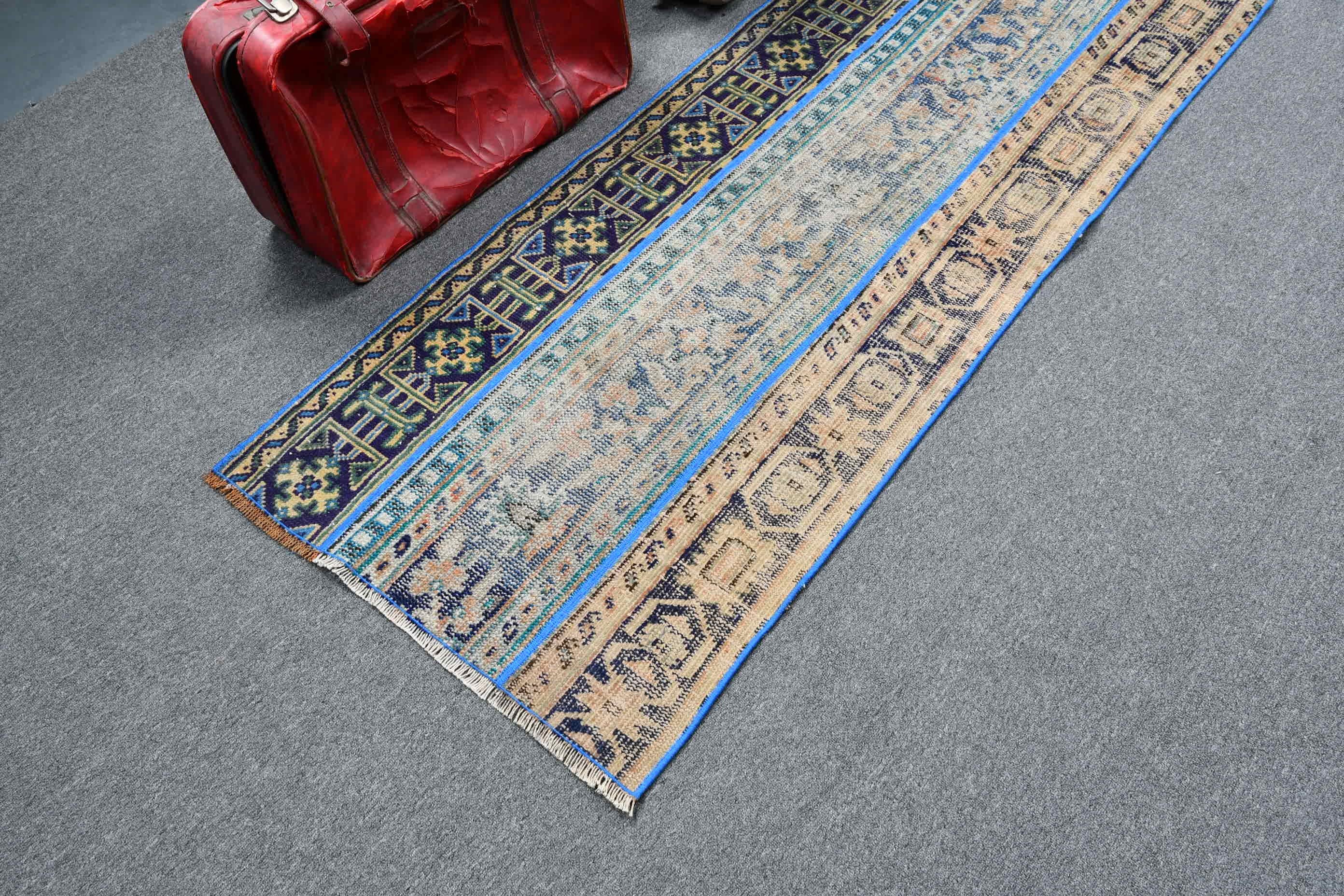 Blue Anatolian Rugs, Old Rug, Kitchen Rugs, 2.4x7.7 ft Runner Rugs, Vintage Rug, Anatolian Rugs, Bedroom Rug, Rugs for Stair, Turkish Rugs