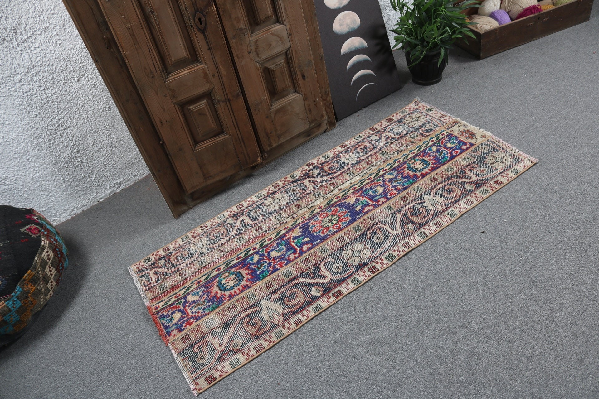 Vintage Rug, Turkish Rug, Statement Rugs, Car Mat Rugs, Neutral Rug, Blue Neutral Rug, 2.2x4.9 ft Small Rugs, Aztec Rugs, Small Area Rugs