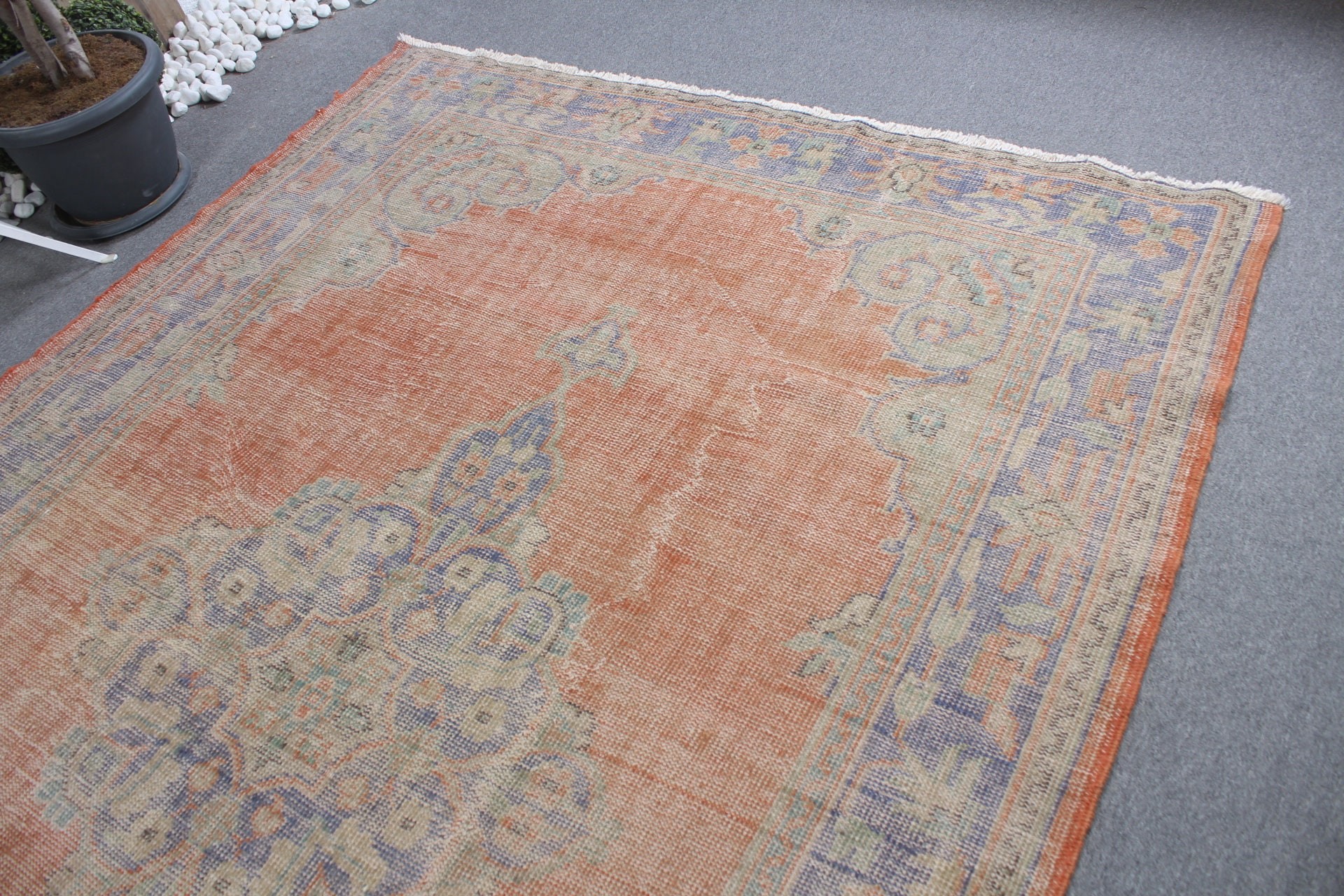 Turkish Rug, Vintage Rug, 6.6x9.8 ft Large Rug, Rugs for Bedroom, Antique Rugs, Orange Moroccan Rug, Bedroom Rug, Salon Rug, Floor Rug