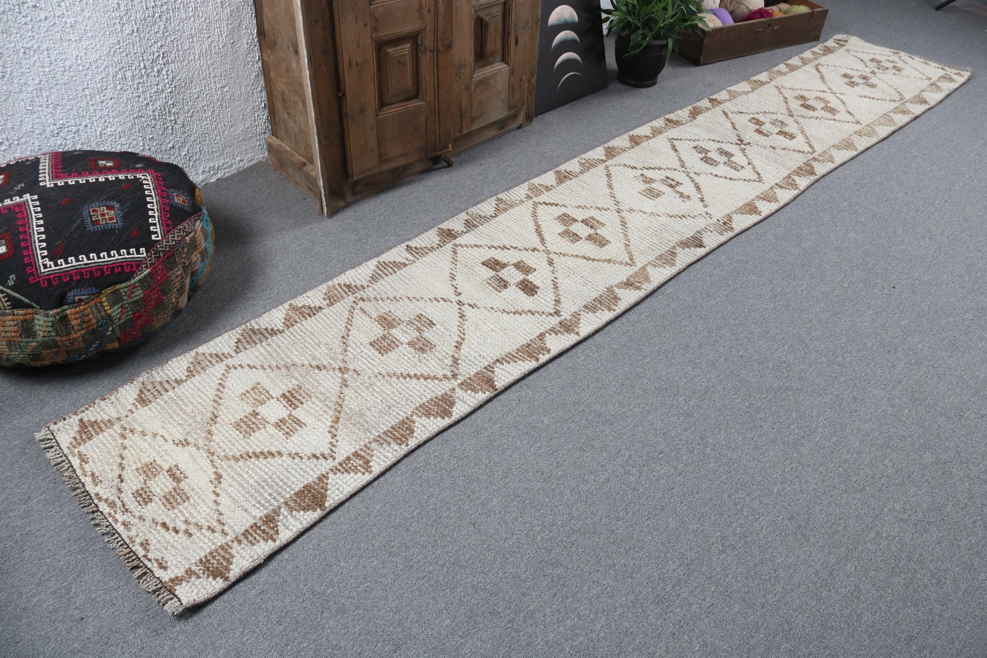 Beige Antique Rugs, Rugs for Stair, Kitchen Rug, Hallway Rugs, Vintage Rug, Luxury Rug, Turkish Rug, 2x11.5 ft Runner Rugs, Corridor Rug