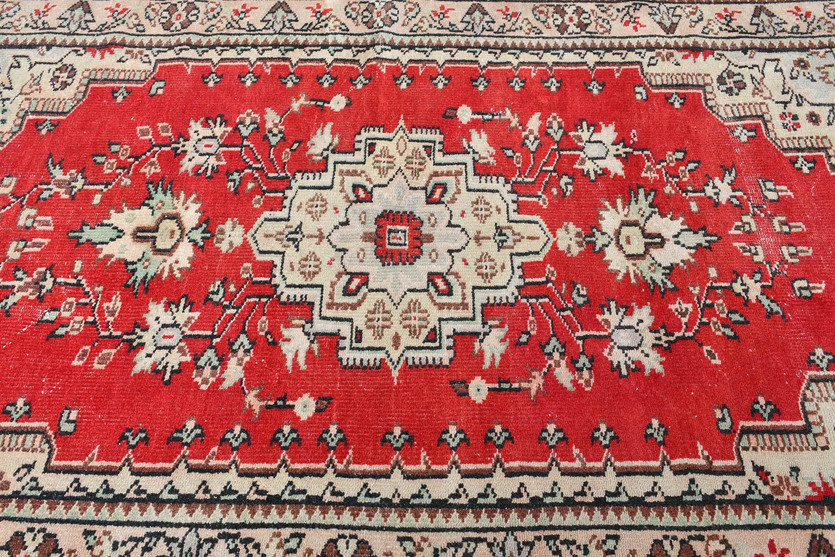 Red Cool Rug, Dining Room Rugs, Turkish Rugs, Living Room Rugs, Wool Rug, Old Rugs, Vintage Rug, 5.2x8.5 ft Large Rug