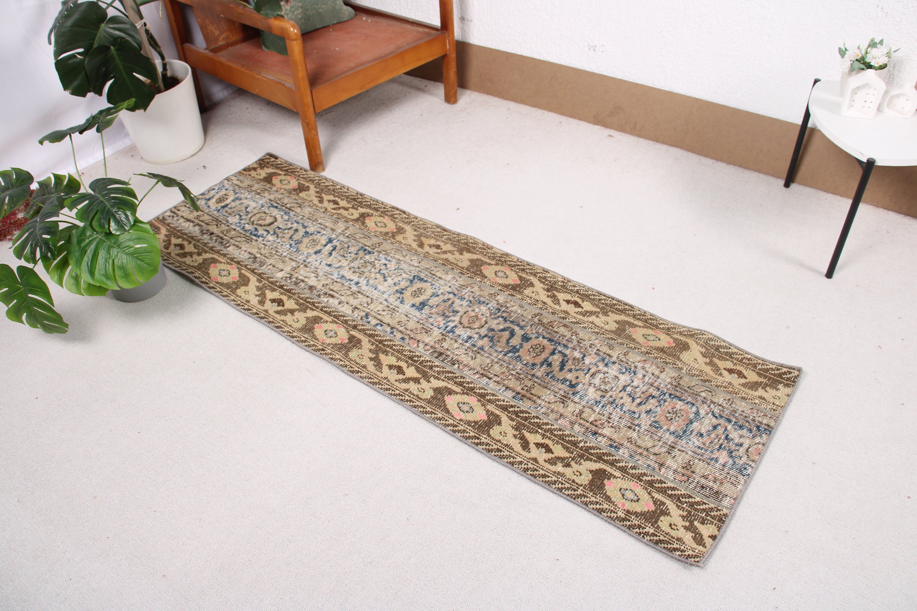 Uzun Yolluk Halıları, Mutfak Halıları, El Dokuma Halıları, Türk Halıları, Kahverengi Oryantal Halı, Yer Halısı, Vintage Halılar, 1.9x5.9 ft Yolluk Halıları