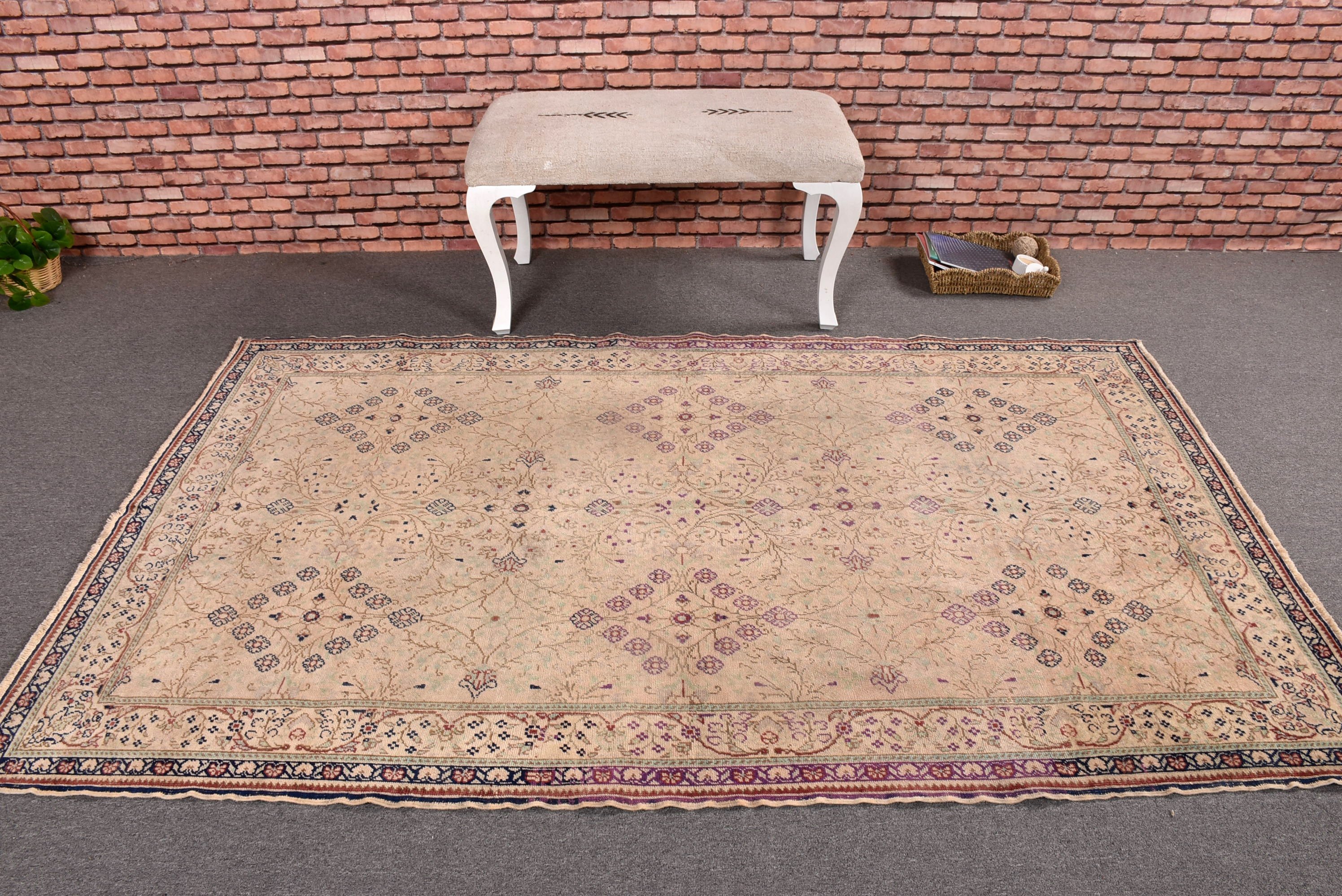 İç Mekan Halısı, Türk Halısı, Boho Halıları, Açıklama Halısı, Vintage Halılar, Bej El Dokuma Halısı, 4,4x7,3 ft Alan Halıları, Çocuk Halısı