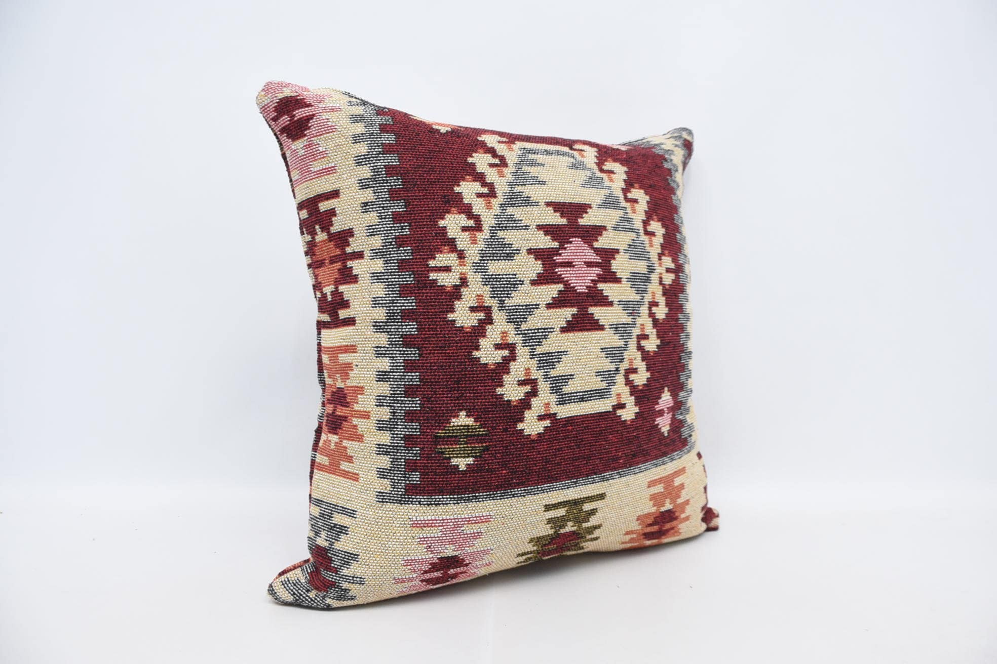 Throw Kilim Pillow, Vintage Pillow, Pastel Cushion, Bright Pillow Sham, 28"x28" Red Cushion Case, Vintage Kilim Throw Pillow