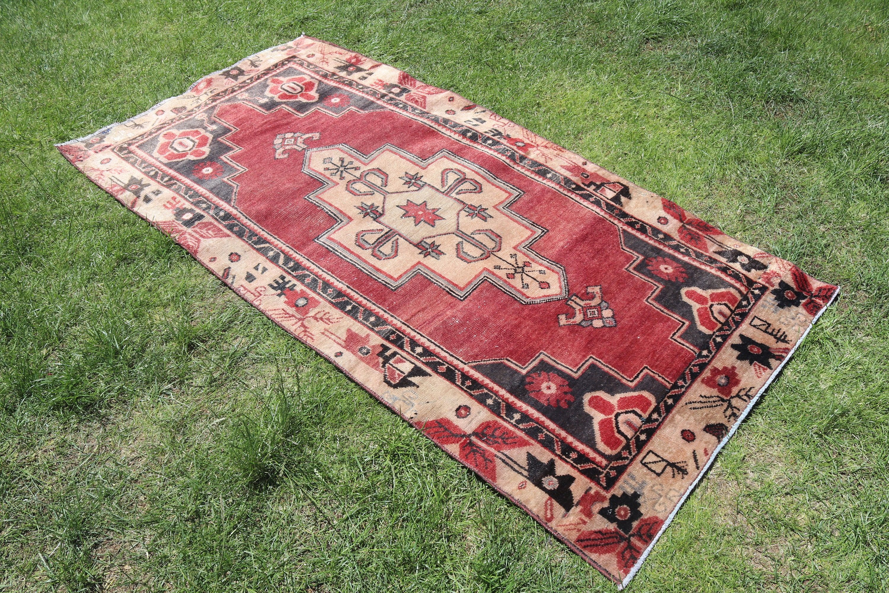 Giriş Halıları, Türk Halıları, Vintage Halılar, Oushak Halıları, Kırmızı Ev Dekor Halıları, 3,1x6,3 ft Vurgulu Halı, Nötr Halı, Vintage Vurgulu Halılar