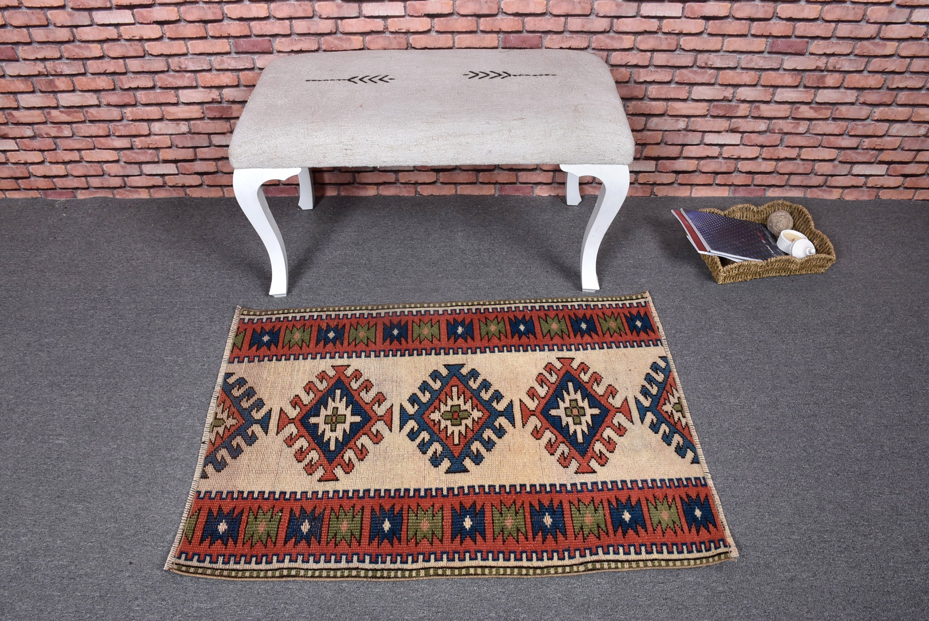 Floor Rug, Modern Rugs, Beige Cool Rug, 2.5x3.4 ft Small Rugs, Vintage Rugs, Small Area Rug, Small Boho Rugs, Wool Rugs, Turkish Rugs