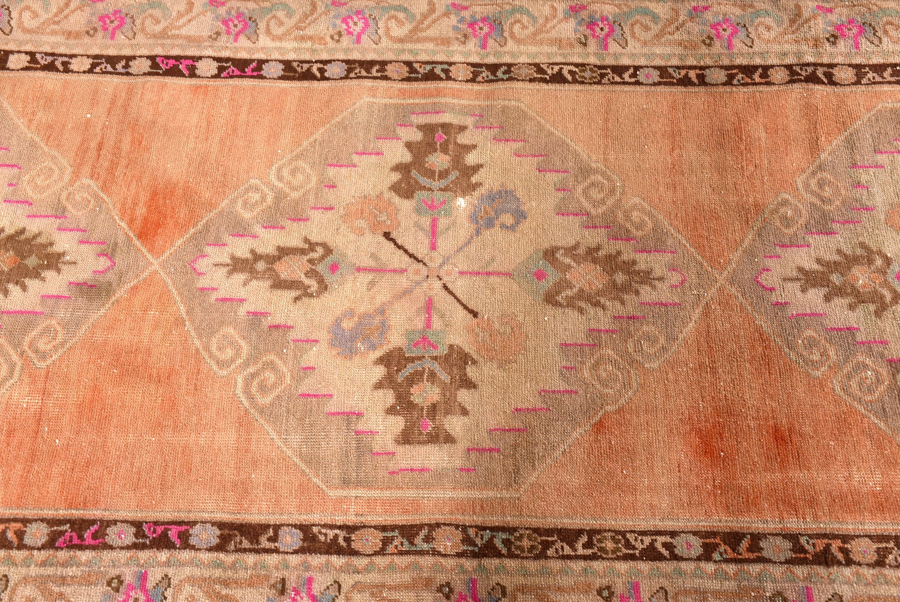 Pembe Oryantal Halılar, Dekoratif Halı, Vintage Halı, Lüks Halılar, Geometrik Halı, 3.1x8 ft Runner Halı, Koridor Halısı, Türk Halısı, Merdiven Halıları