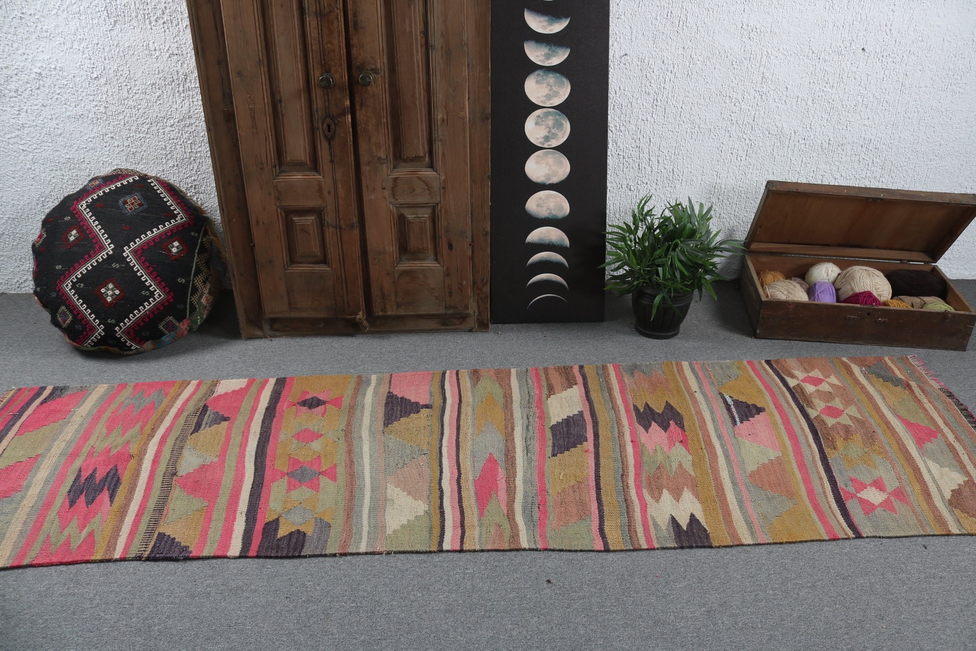 Havalı Halı, Türk Halıları, Kilim, 2.6x9.6 ft Runner Halıları, Beni Ourain Runner Halısı, Boho Halısı, Vintage Halılar, El Dokuma Halı, Pembe Ev Dekor Halısı