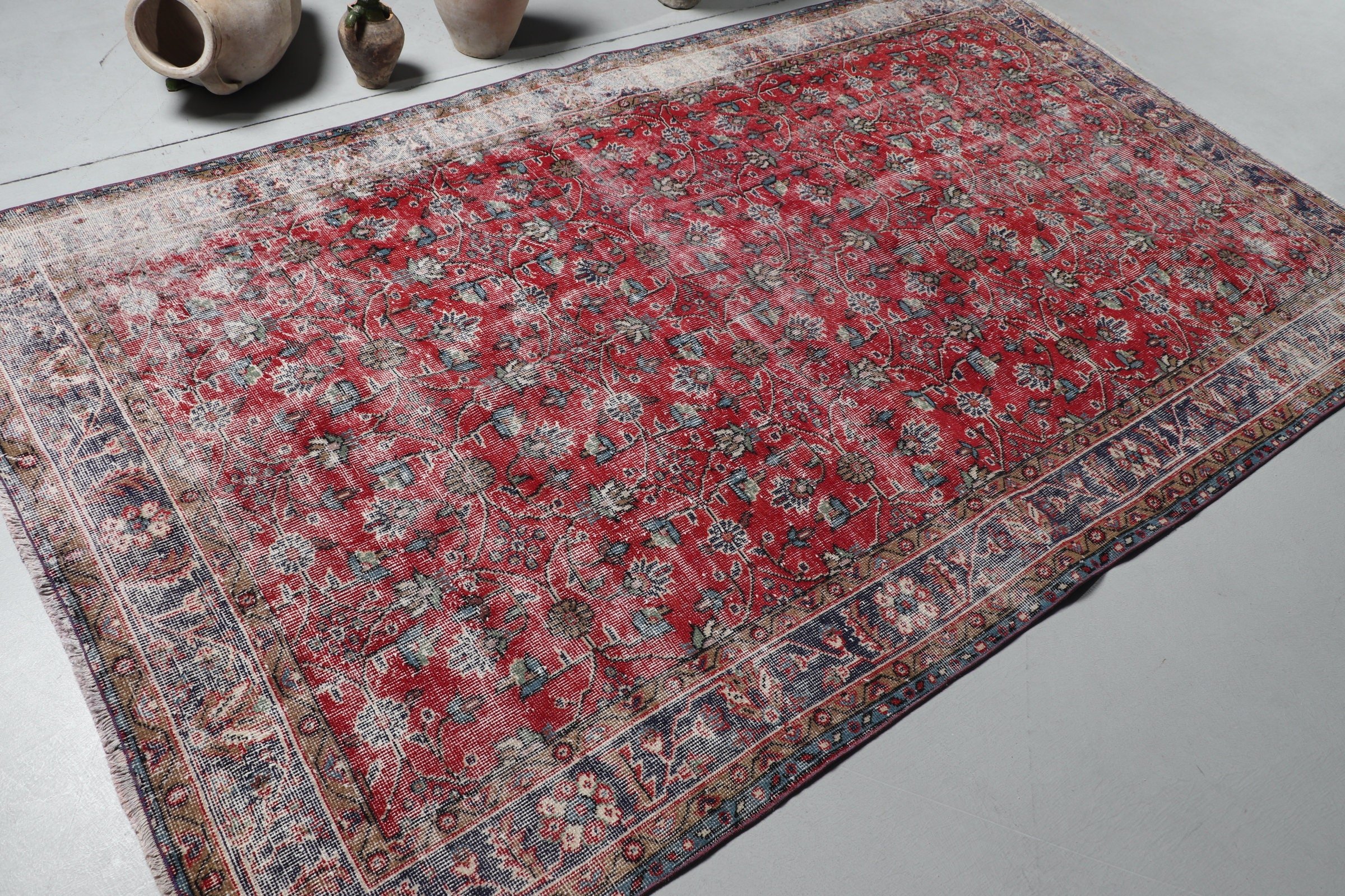 Oushak Rug, Red Oriental Rug, Salon Rug, Turkish Rugs, Living Room Rugs, 5.3x8.9 ft Large Rugs, Floor Rug, Rugs for Salon, Vintage Rugs