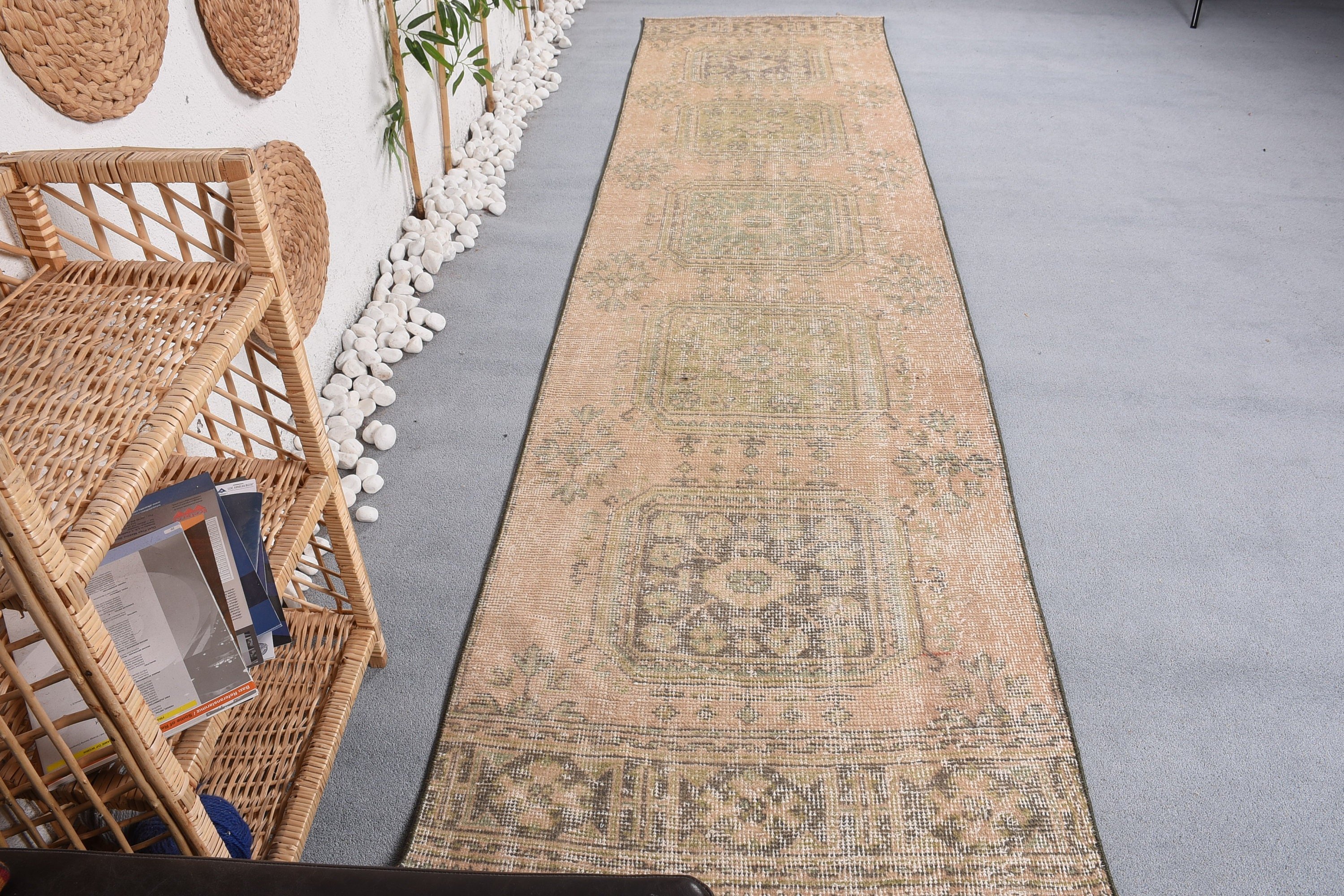 2.9x11.2 ft Runner Halıları, Bej Yün Halı, Yer Halısı, Vintage Halı, Fas Halıları, Mutfak Halıları, Türk Halısı, Koridor Halıları, Mutfak Halıları