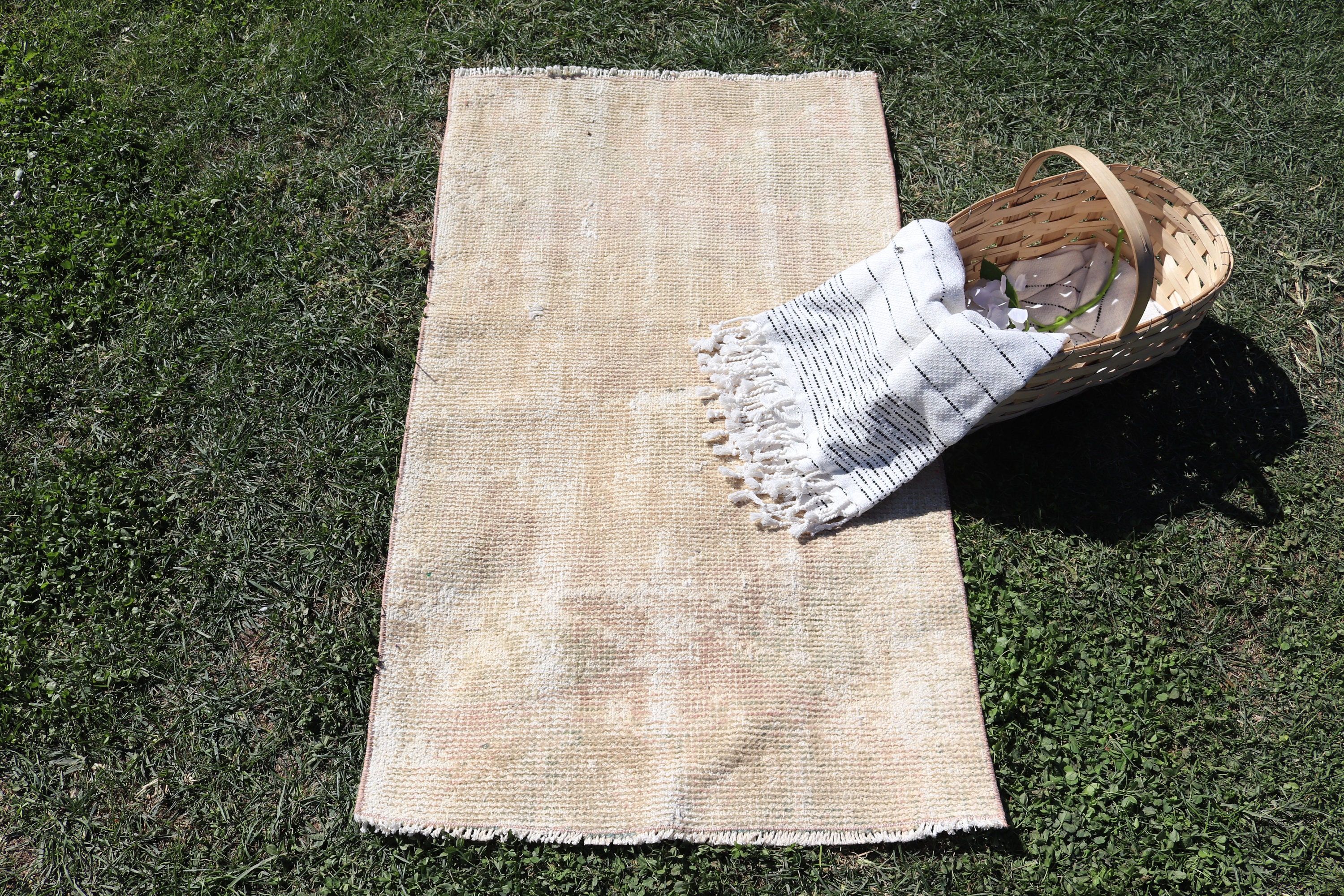 Organic Rugs, Vintage Rug, 2.2x3.8 ft Small Rug, Door Mat Rugs, Nursery Rugs, Handwoven Rugs, Wool Rugs, Turkish Rug, Beige Handwoven Rugs