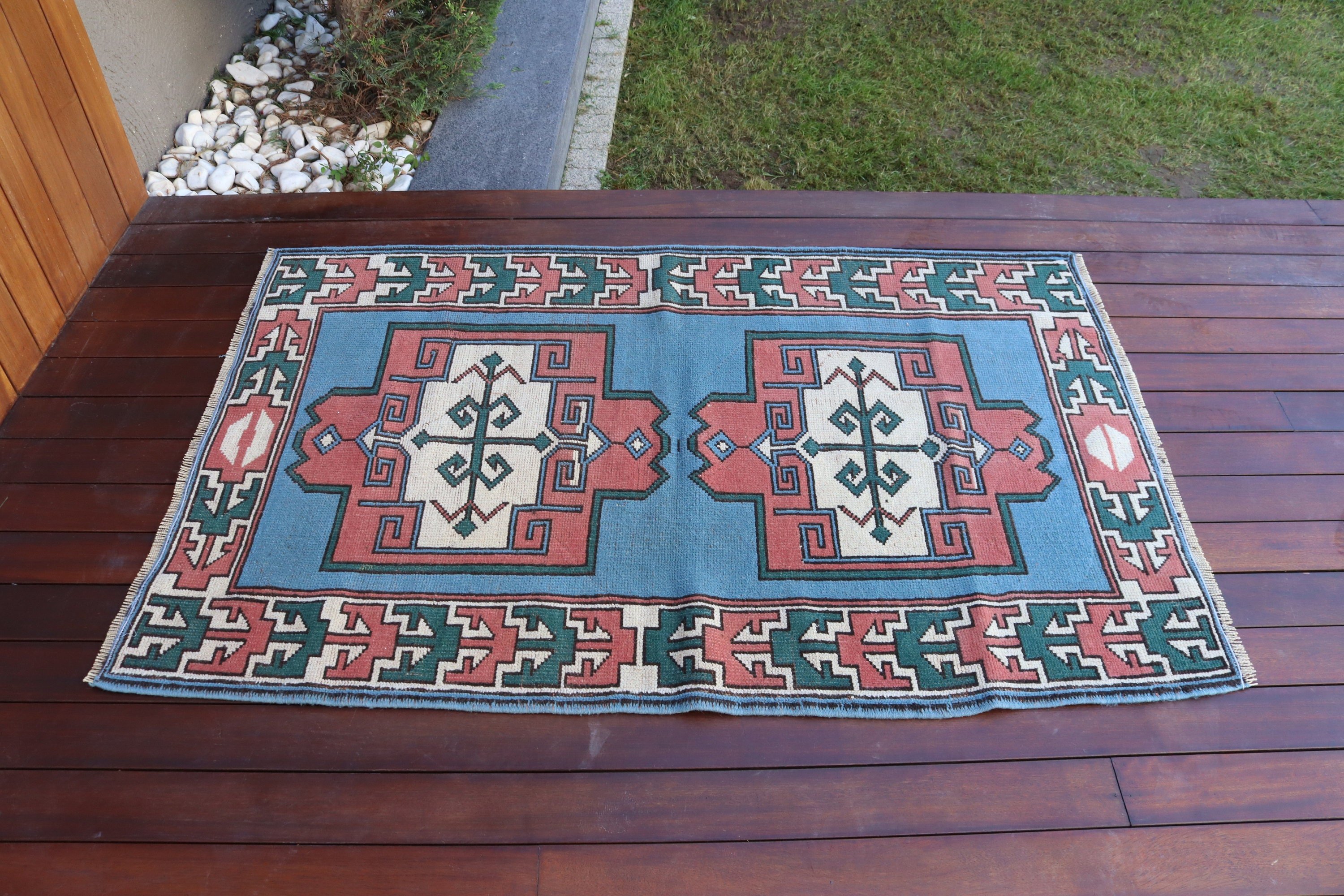 Düz Dokuma Halılar, 3.1x4.9 ft Aksan Halıları, Vintage Halılar, Çocuk Halıları, Mavi Geometrik Halı, Türk Halısı, Giriş Halıları, Modern Halılar