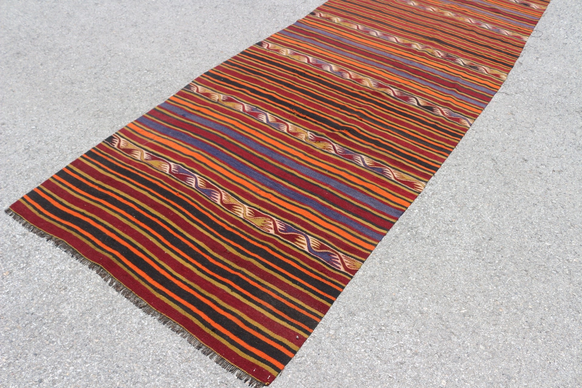 Kilim, Antika Halı, Özel Halı, Vintage Halı, 4x13.5 ft Yolluk Halısı, Merdiven Halıları, Turuncu Mutfak Halısı, Türk Halısı, Merdiven Halısı